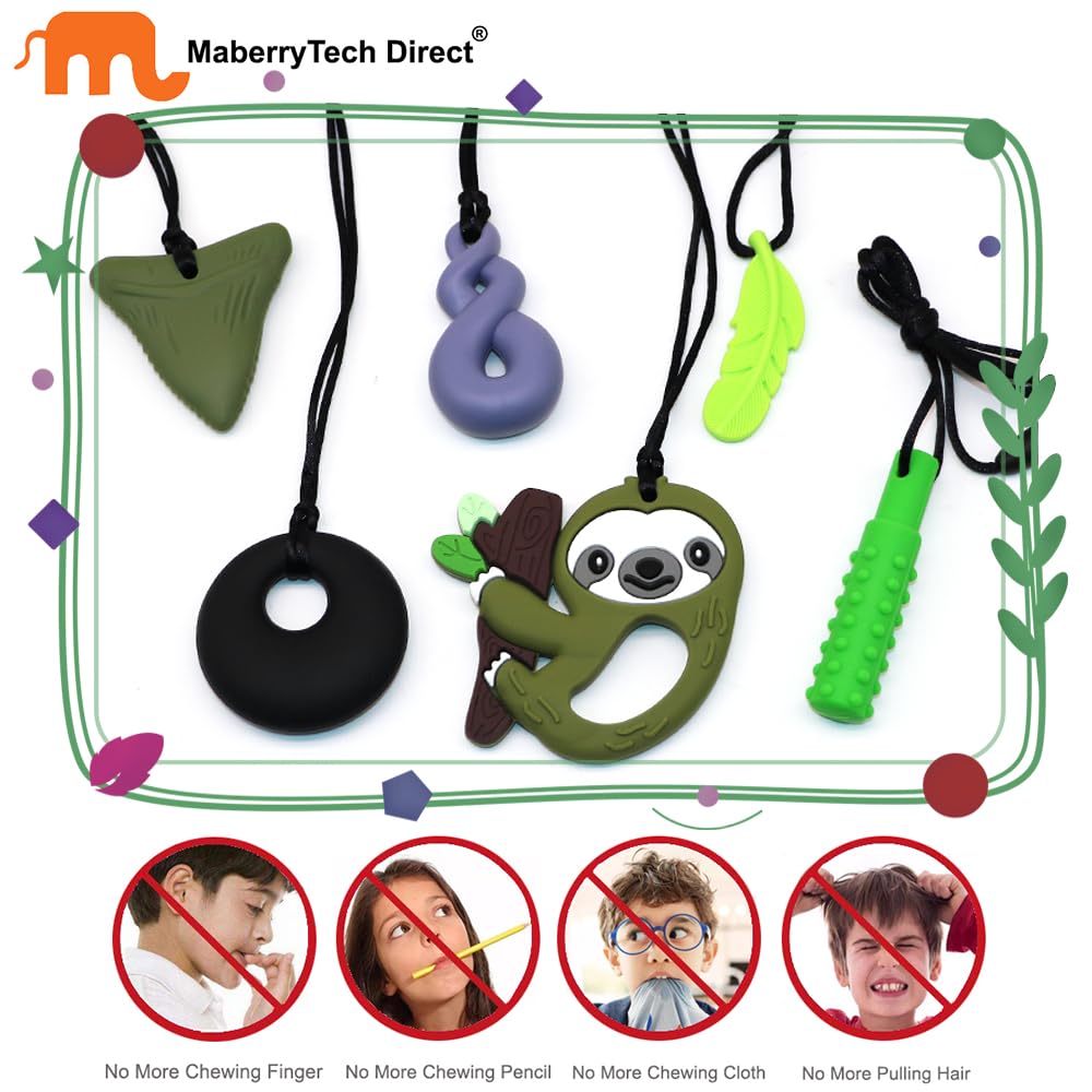 Chew Necklaces for Sensory Kids Boys Girls, Chewy Necklace Sensory Toys for Kids with Autism 6 Pack, Silicone Oral Motor Aids Chew Toys for Children Adults Reduce Fidgeting