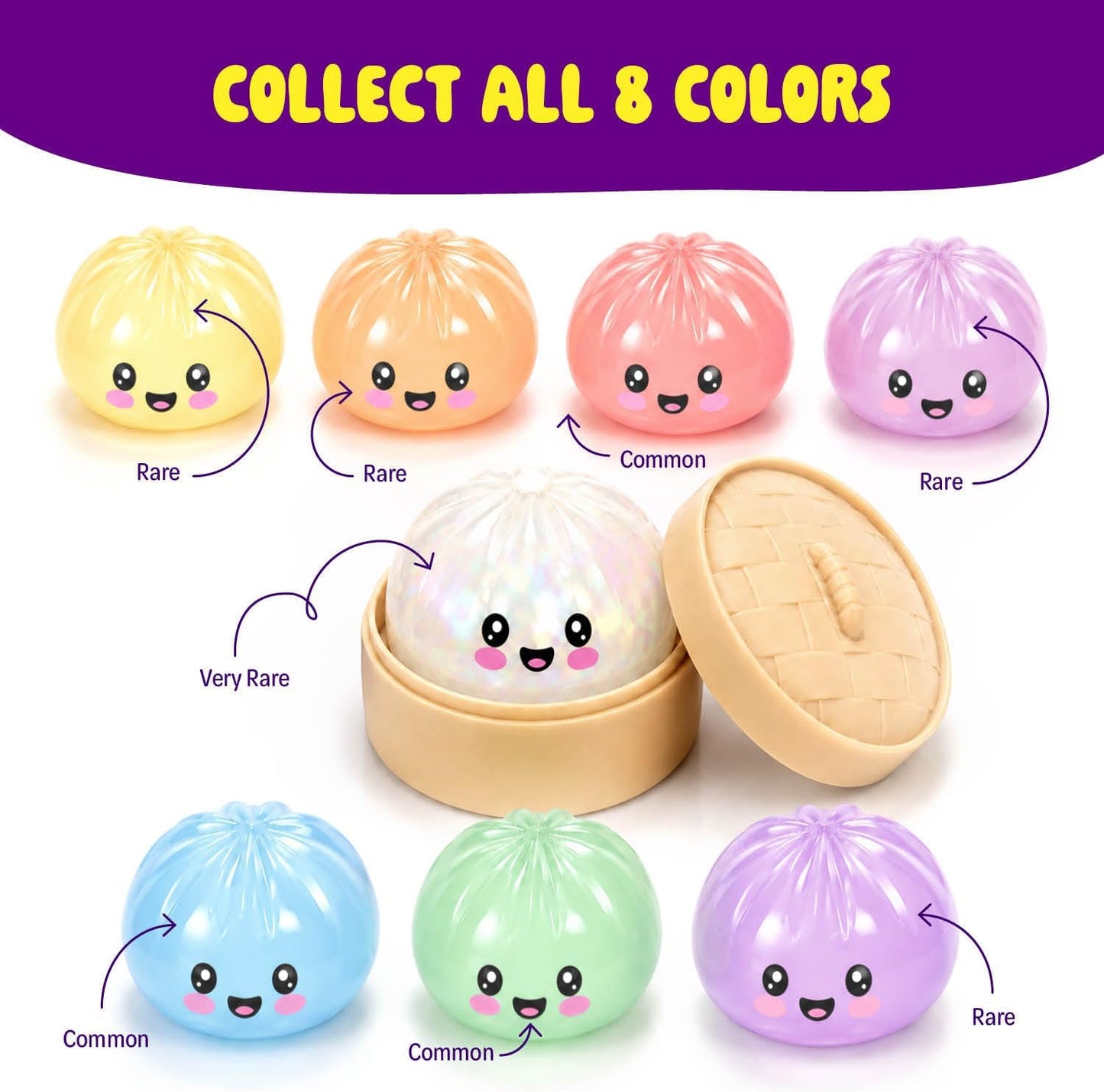 Glitter Dumpling Squishy Mystery Box - UV Color-Changing - Squishies Squeeze Toys - Squishys Big Dumplings Fidget Stress Sensory Toys - Gifts for Kids, Teens, Girls, Boys - Desk Toy