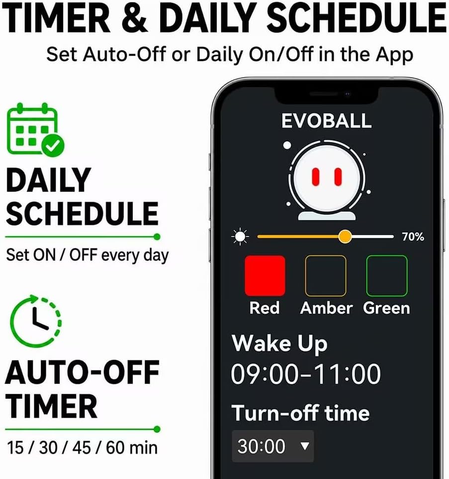 670nm Red Light for Evening Wind-Down, App-Controlled Ambient Comfort Lamp with Amber & Green Modes, Auto-Off Timer & Daily Schedule, Bluetooth No Wi-Fi Required