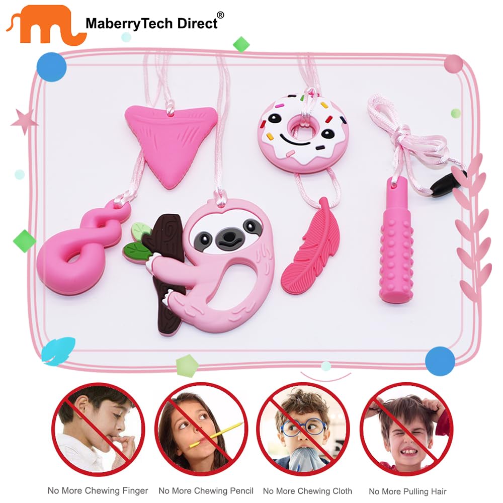 Chew Necklaces for Sensory Kids Boys Girls, Chewy Necklace Sensory Toys for Kids with Autism 6 Pack, Silicone Oral Motor Aids Chew Toys for Children Adults Reduce Fidgeting