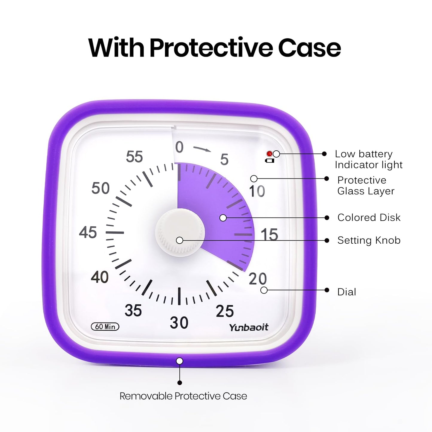 Yunbaoit Visual Timer with Protective Case, Rainbow Disk 60 Minute Countdown Timer for Kids and Adults, Silent Time Management Tool(Blue Rainbow)