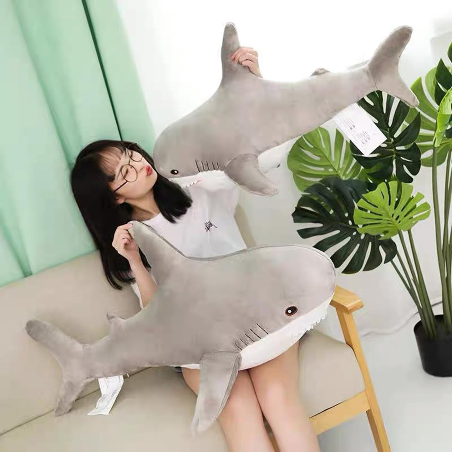 39.4 Inch XXL 15% Chubbier Weighted Giant Shark Stuffed Animal,Soft Chonky Shark Toys Shark Plush Pillows Stuffed Shark for Brave Boy's and Girl's Room Décor,Perfect Stress Relief for Women