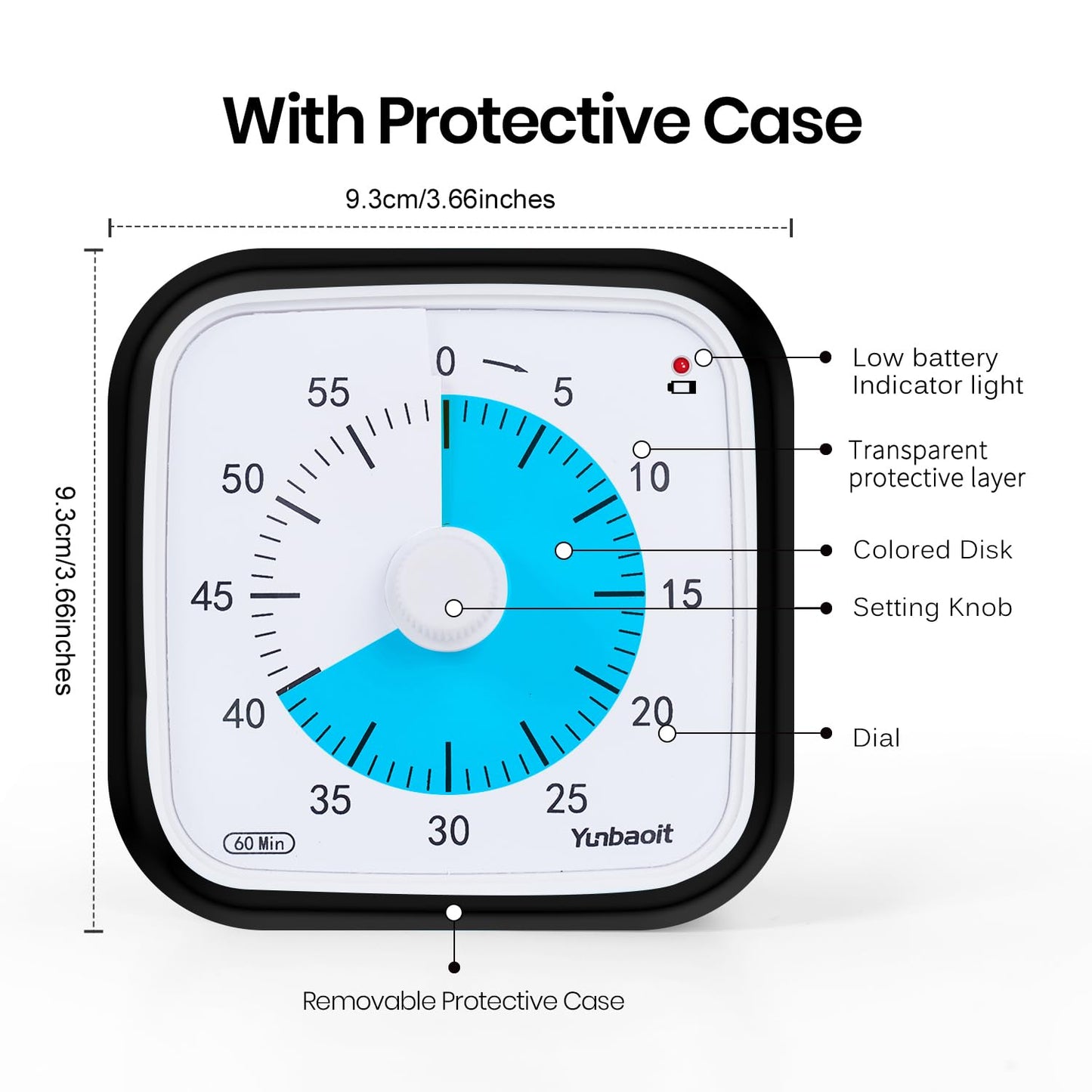 Yunbaoit Visual Timer with Protective Case, Rainbow Disk 60 Minute Countdown Timer for Kids and Adults, Silent Time Management Tool(Blue Rainbow)