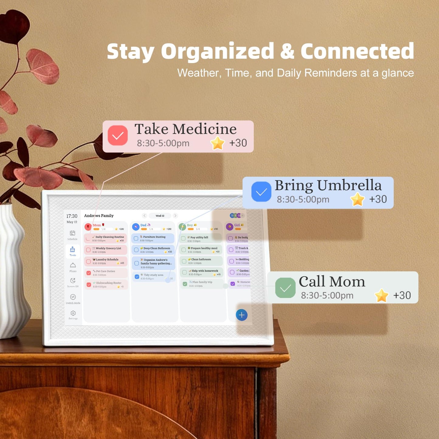 10.1" Smart Chore Chart & Visual Schedule for Kids - Digital Daily Routine Board, Neurodivergent Friendly Gamified Planner display, App Syncs w/ Google Calendar, No Subscription (Classic Routine Edition)