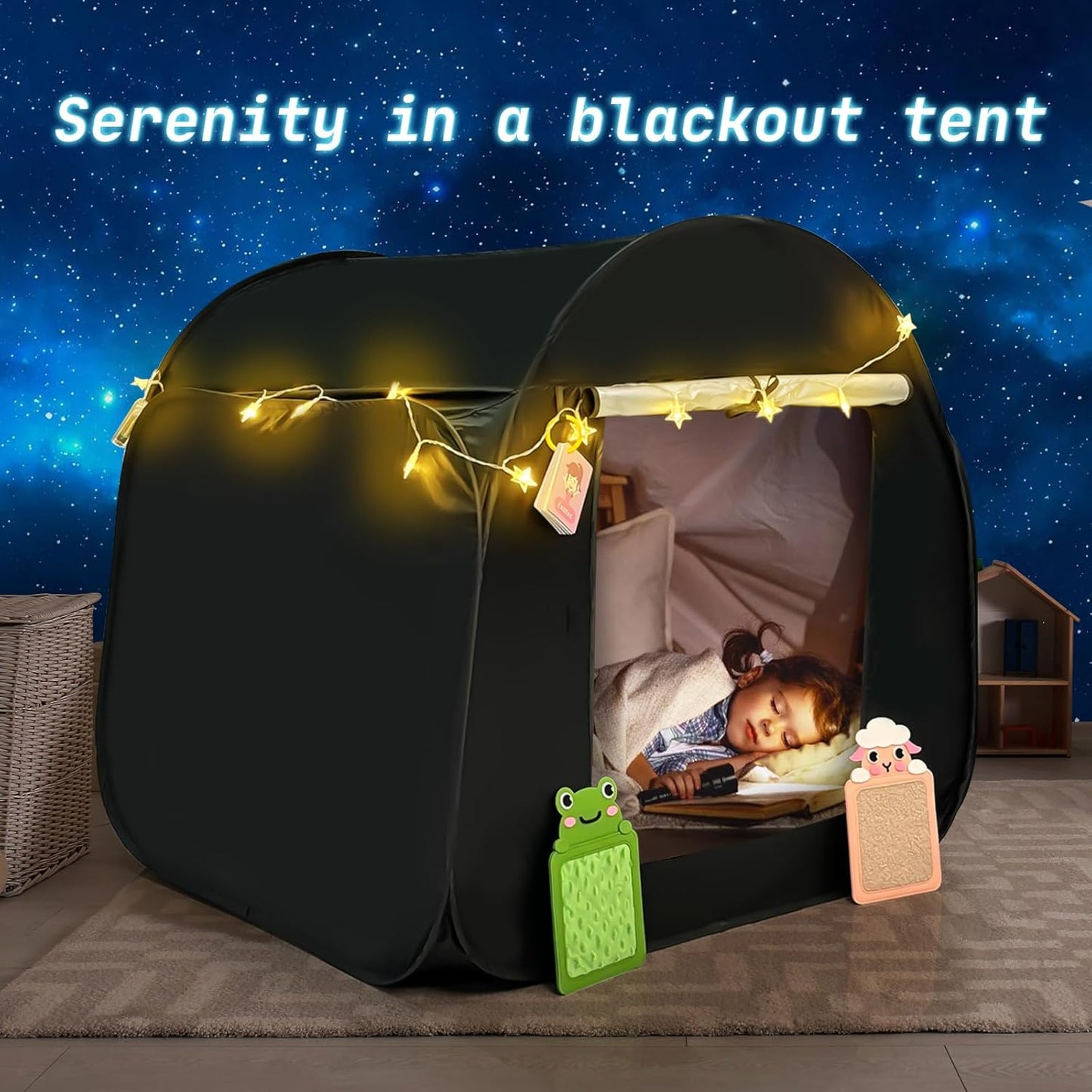 Kids Pop-up Sensory Tent, Foldable Blackout Tent for Children with Autism and ADHD, Calm Corner with Cognitive Toys Included, with Mesh Windows， Ideal for Kids with Special Sensory Needs | Includes Sensory Mats, Emotion Flashcards, Counting Toys, 35.4" Co