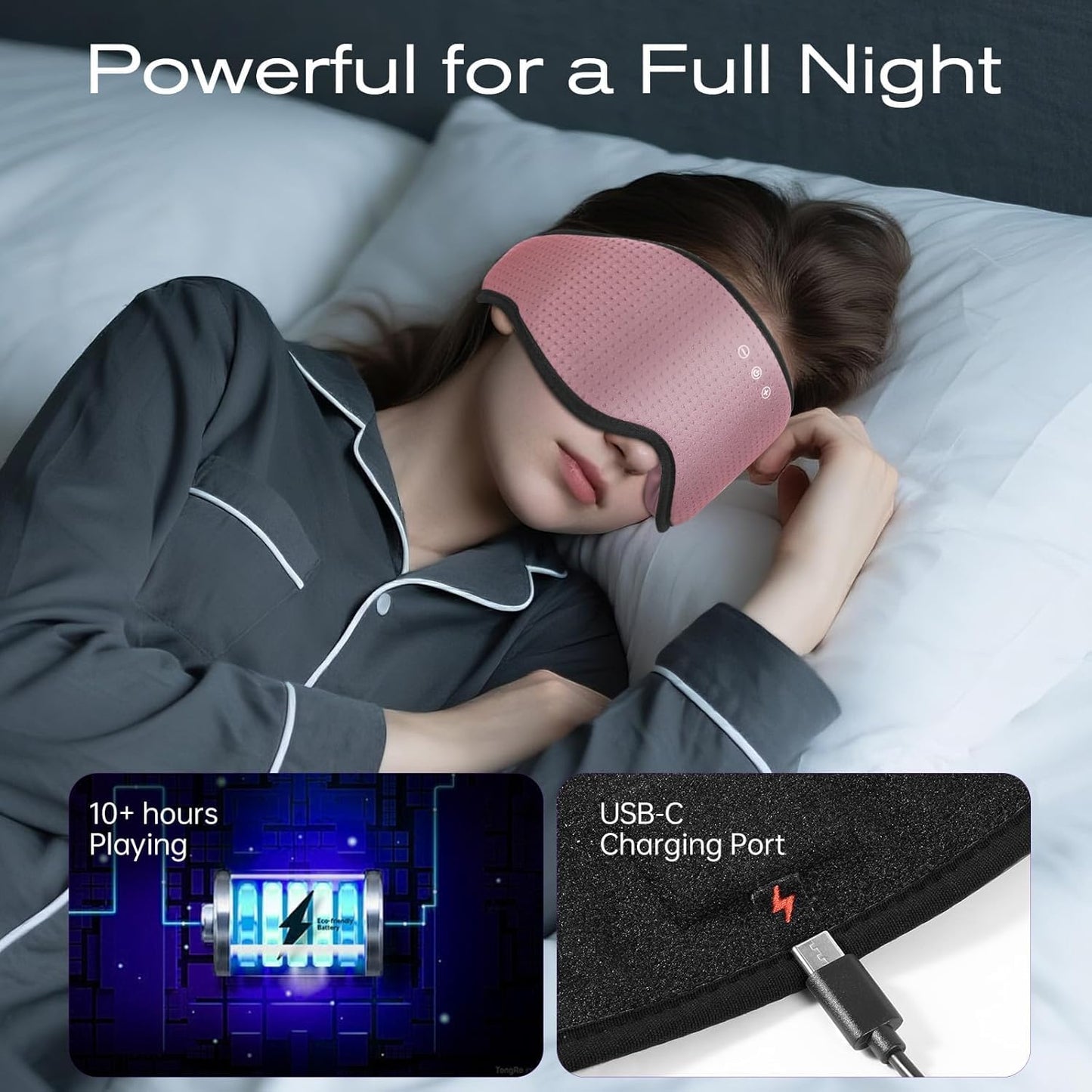 Bamboo Cotton Large Sleep Mask with Bluetooth Wireless Headphones - Blackout Eye Mask for Sleeping 3D Contoured Sleep Eye Cover Headband Ear Plugs Low Noise Hook for Men Women Better Experience (Grey)