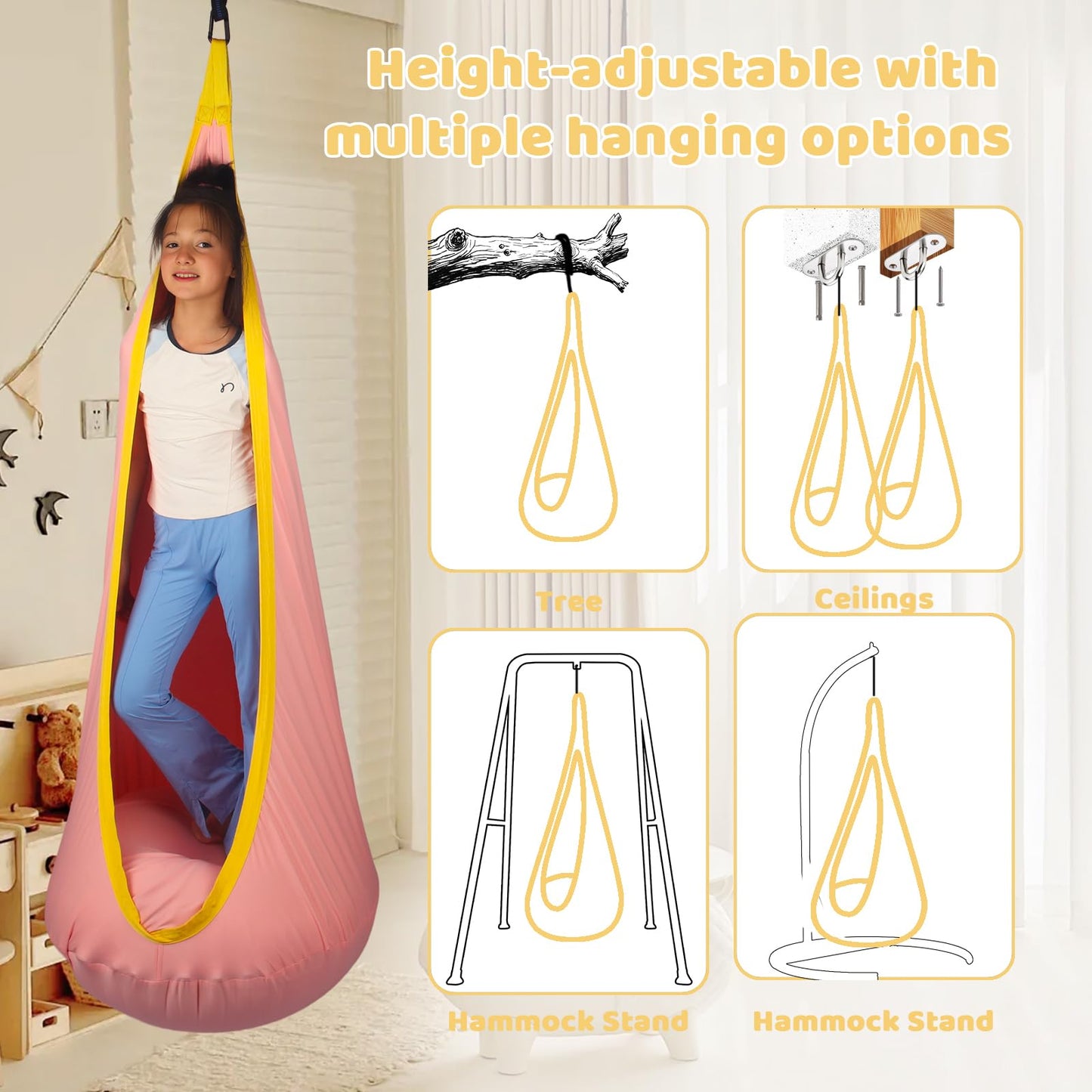 HiCamer Sensory Swing for Kids indoor and outdoor Pod hammock Chair Seat Upgrade Max 300 lbs Hanging Swing with Inflatable Cushion Includes Hardware Hanger Kit for Aspergers Autism ADHD (Cranberry)
