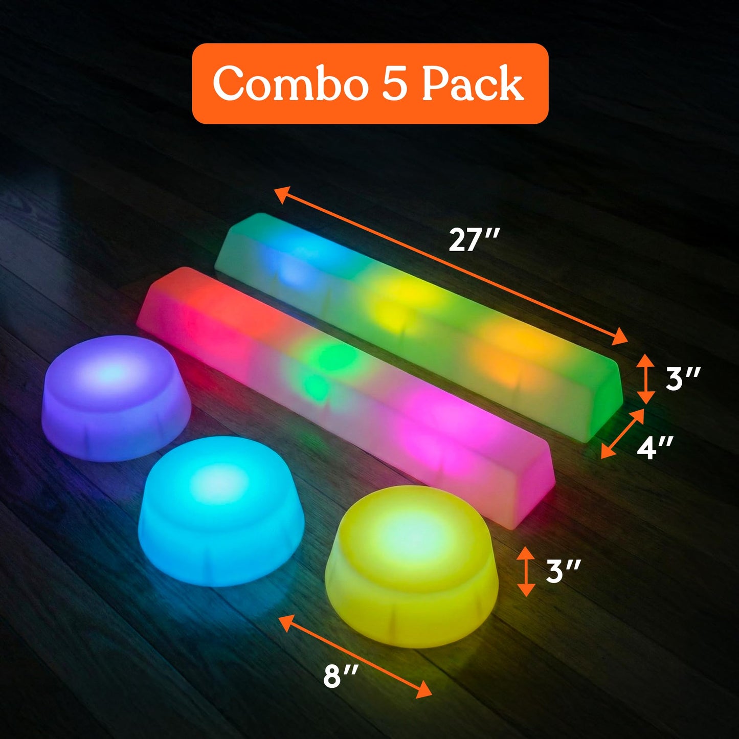 Special Supplies LED Stepping Stones for Kids -Light-Up Balance Blocks- Coordination & Balance for Toddlers & Children- Durable Non-Slip Rubber, Safe Indoor & Outdoor Play