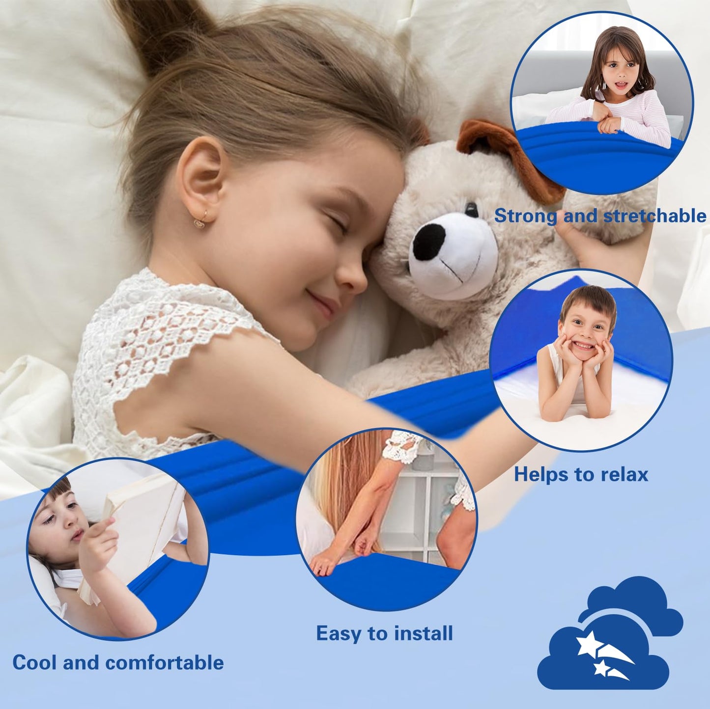 Sensory Sheet for Kids Special Needs Bed Sheet f Breathable and Stretchy (Blue, Twin)