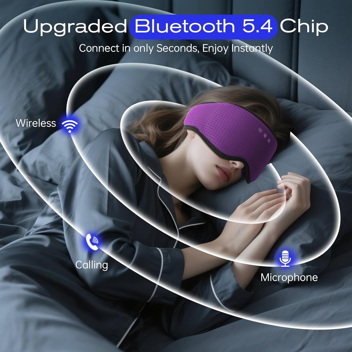 Bamboo Cotton Large Sleep Mask with Bluetooth Wireless Headphones - Blackout Eye Mask for Sleeping 3D Contoured Sleep Eye Cover Headband Ear Plugs Low Noise Hook for Men Women Better Experience (Grey)