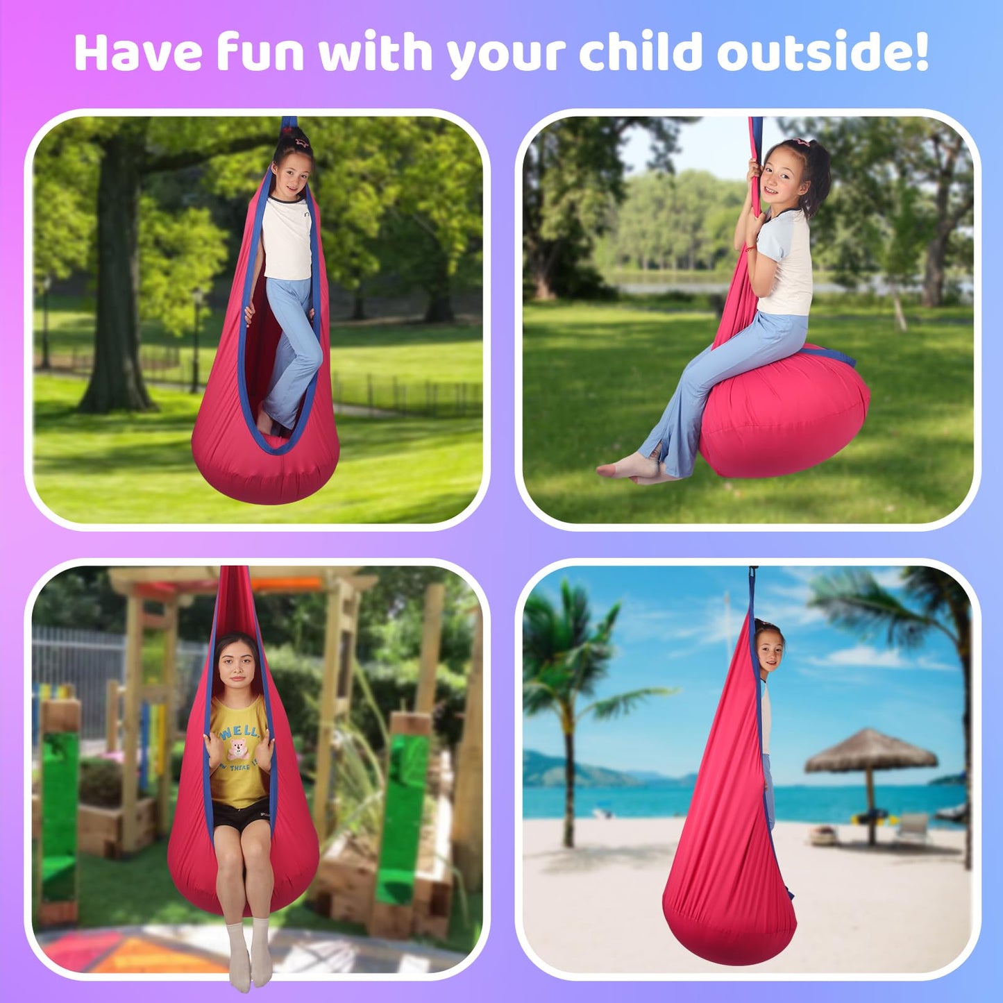 HiCamer Sensory Swing for Kids indoor and outdoor Pod hammock Chair Seat Upgrade Max 300 lbs Hanging Swing with Inflatable Cushion Includes Hardware Hanger Kit for Aspergers Autism ADHD (Cranberry)