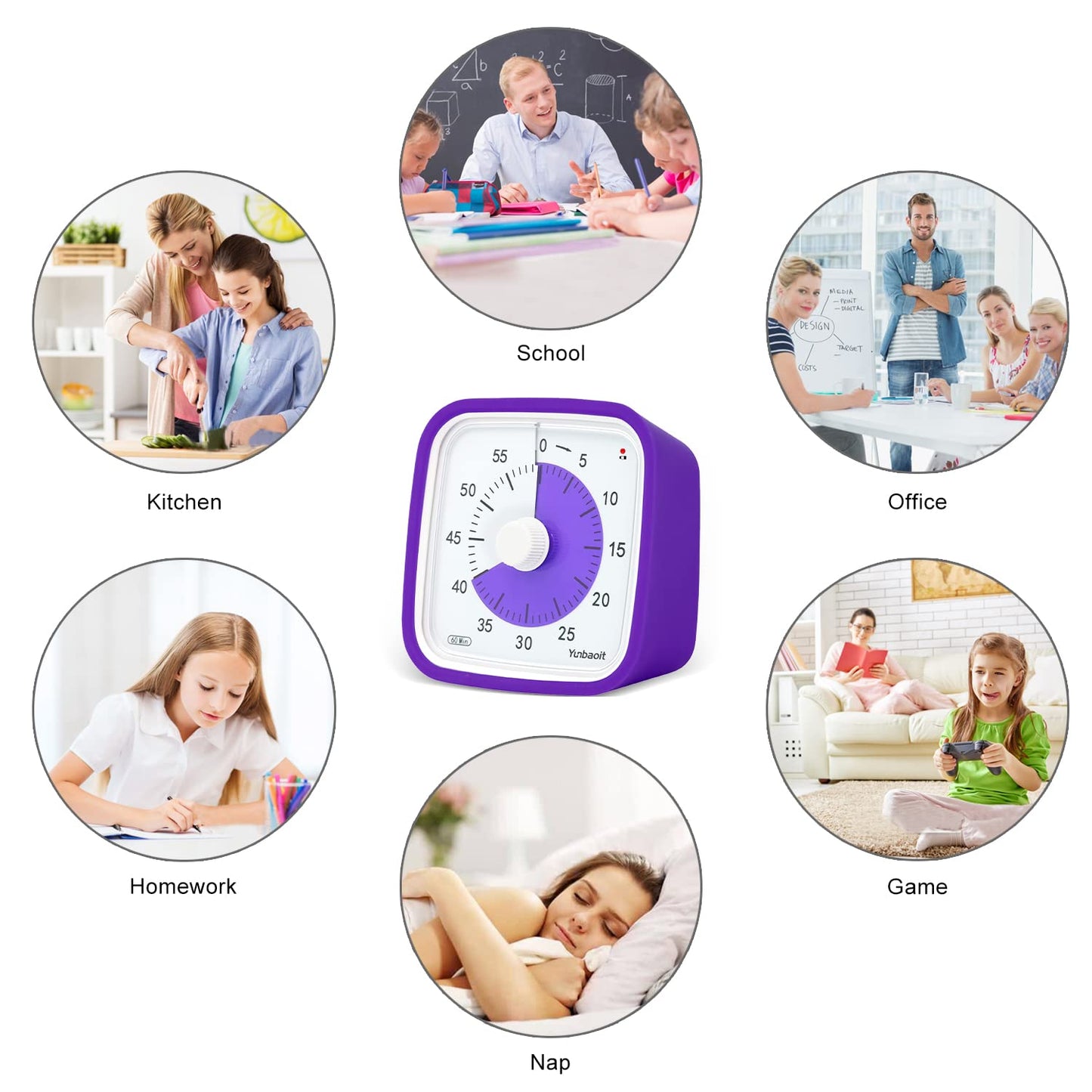 Yunbaoit Visual Timer with Protective Case, Rainbow Disk 60 Minute Countdown Timer for Kids and Adults, Silent Time Management Tool(Blue Rainbow)