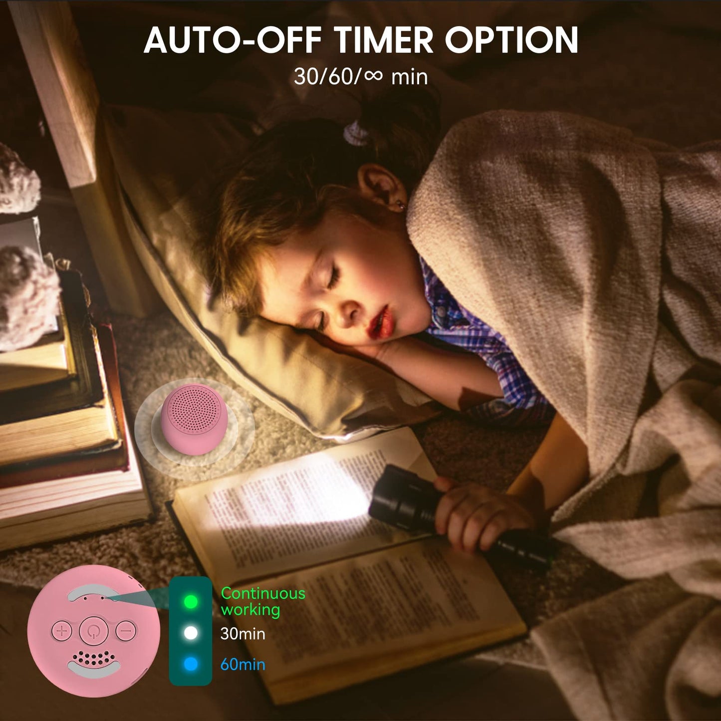 Babelio White Noise Sound Machine for Adults Kids Baby, Mini, 15 Non-looping Sounds, Timer, Memory Function, Easy to Pocket and Travel White