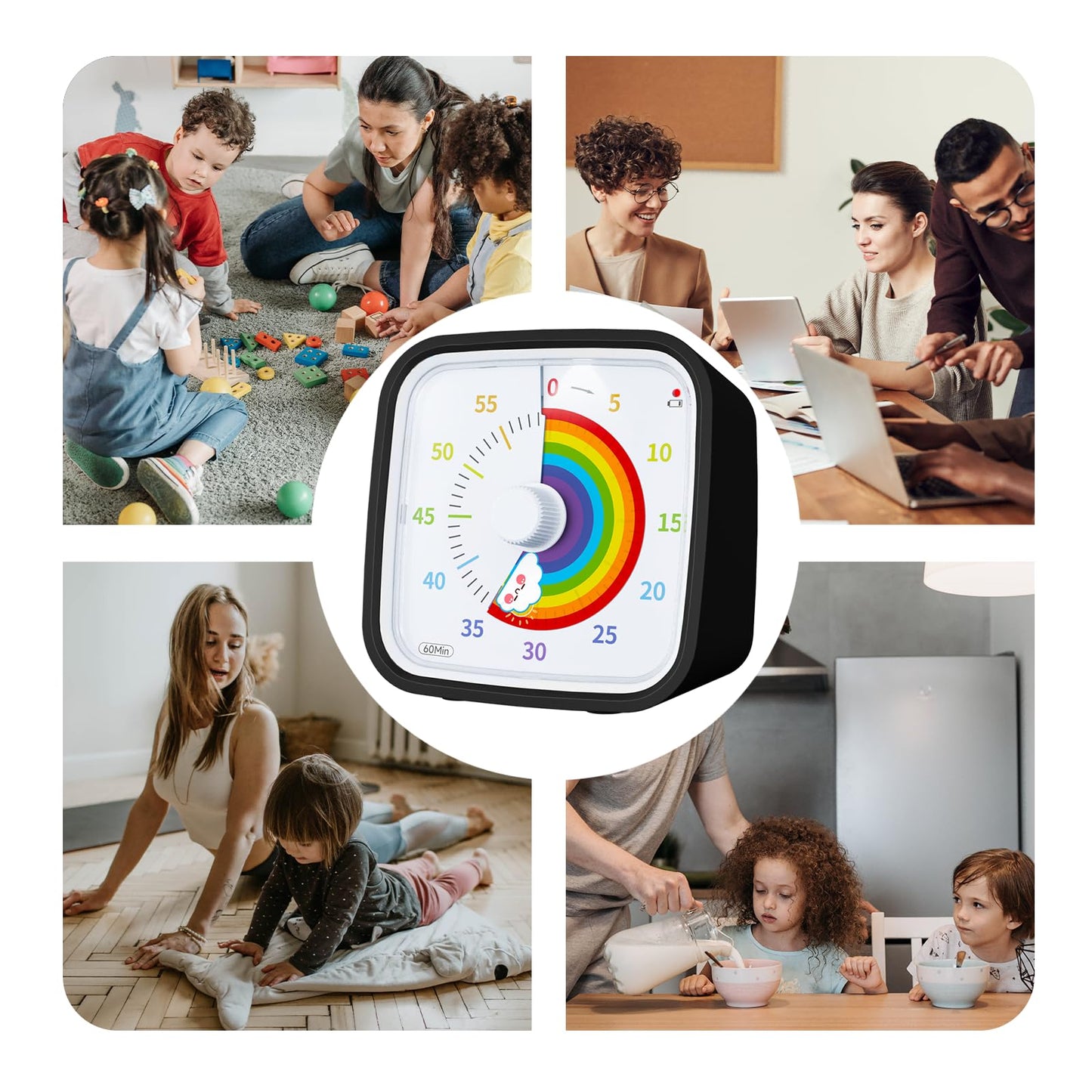 Yunbaoit Visual Timer with Protective Case, Rainbow Disk 60 Minute Countdown Timer for Kids and Adults, Silent Time Management Tool(Blue Rainbow)