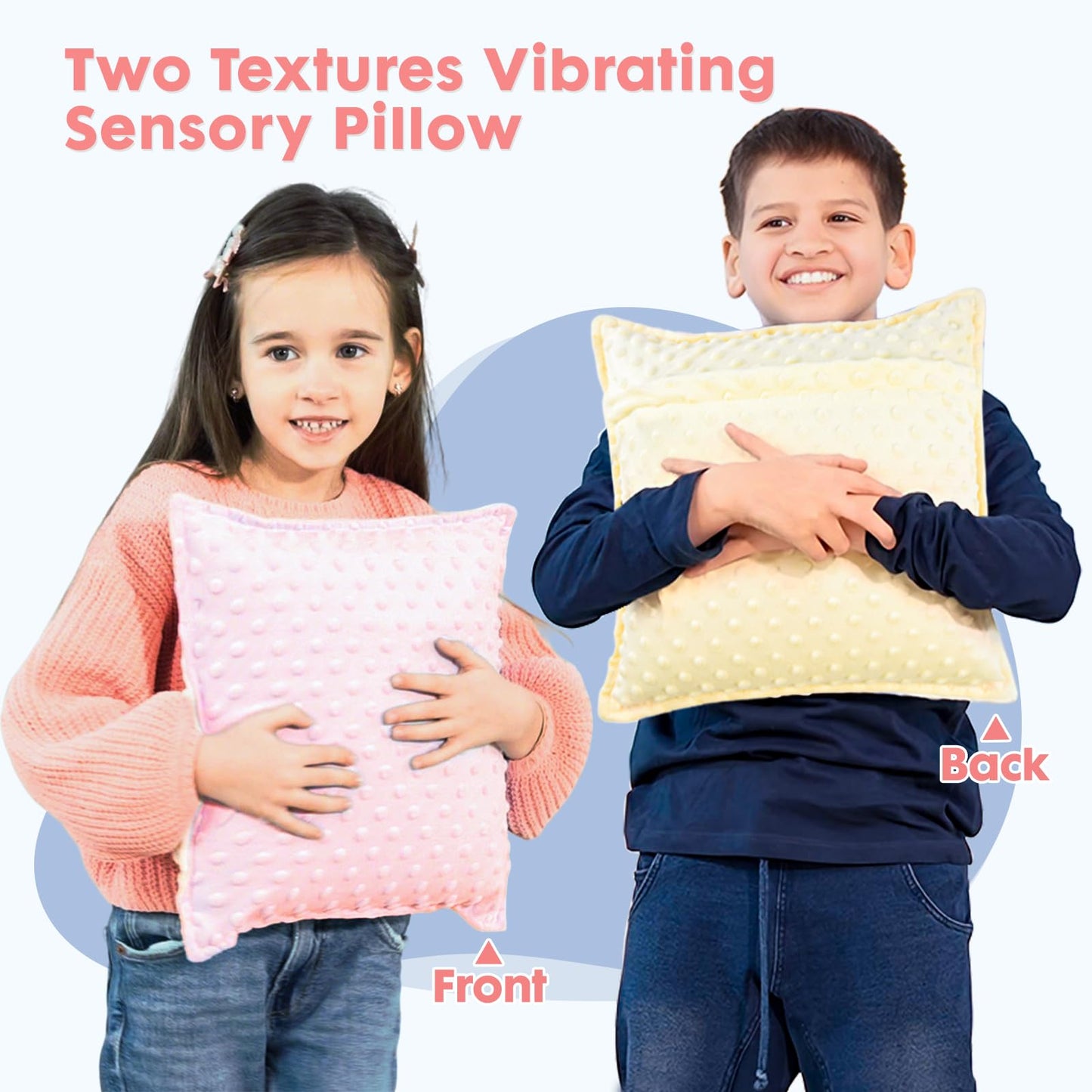 Bmag Sensory Vibrating Pillow for Autistic Kids and Adults,13” x 13” Sensory Toy Gift with Textured Therapy Stimulation Bumps Relief Stress Item for Toddler - Blue and Yellow