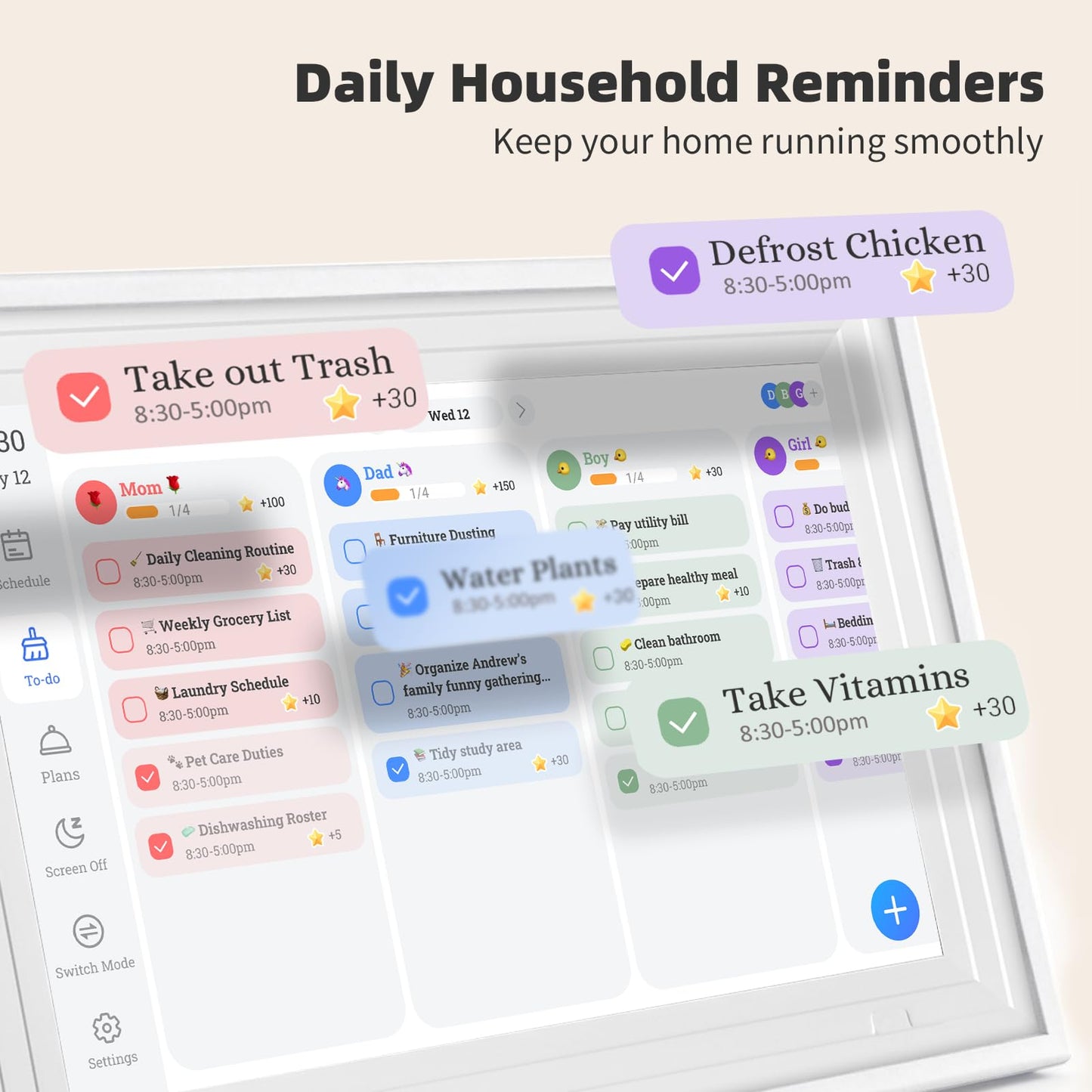 10.1" Smart Chore Chart & Visual Schedule for Kids - Digital Daily Routine Board, Neurodivergent Friendly Gamified Planner display, App Syncs w/ Google Calendar, No Subscription (Classic Routine Edition)