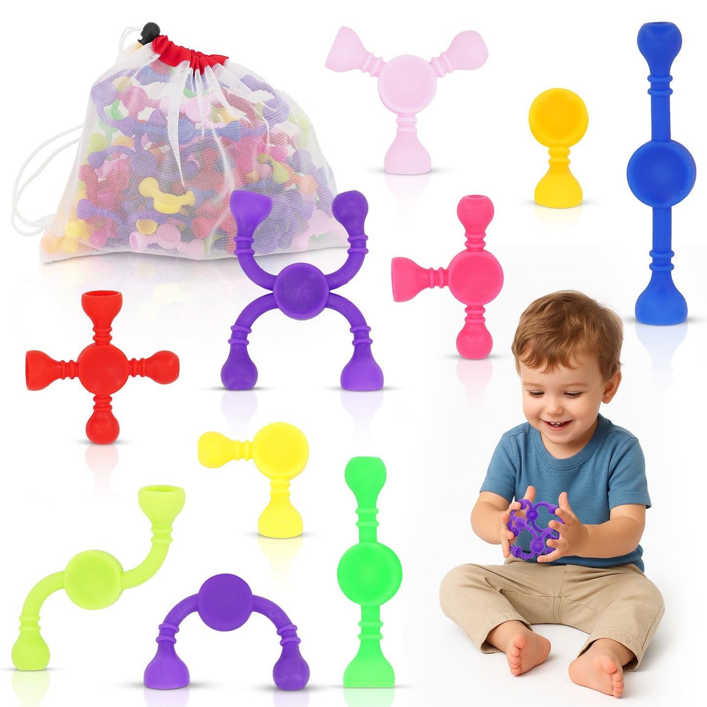 Kids Stem Sensory Building Toys - 50pcs Fine Motor Skills Toys for Toddlers, Educational Toy for Kid Activities, Travel Toy for Airplane, Car, ADHD