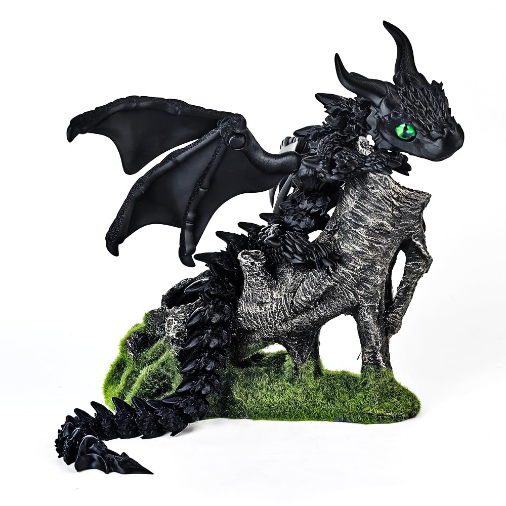 3D Printed Dragon with Wings, 3D Printed Animals Toys, Fidget Dragon Toys, Flexible Articulated Winged Crystal Dragon Model, Desktop Pet Decor, Dragon Gift for Kids & Adult (Random-Rainbow)