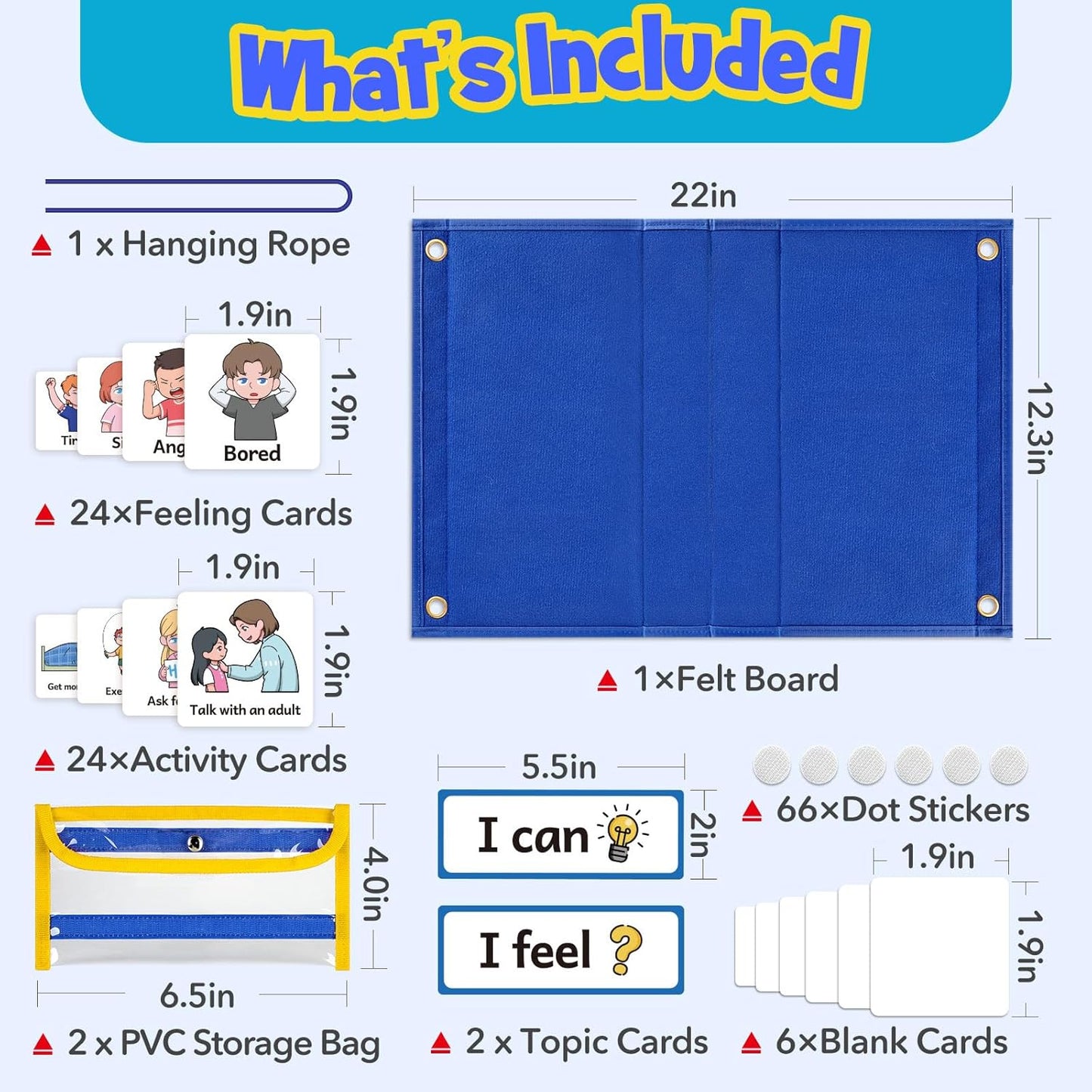 Kasfalci Feelings Chart, Social Emotional Learning Activities,Autism Learning Materials, ADHD Tools,Back to School Supplies,Anger Management Toys,Calm Down Corner Supplies for Classroom Daycare & Home