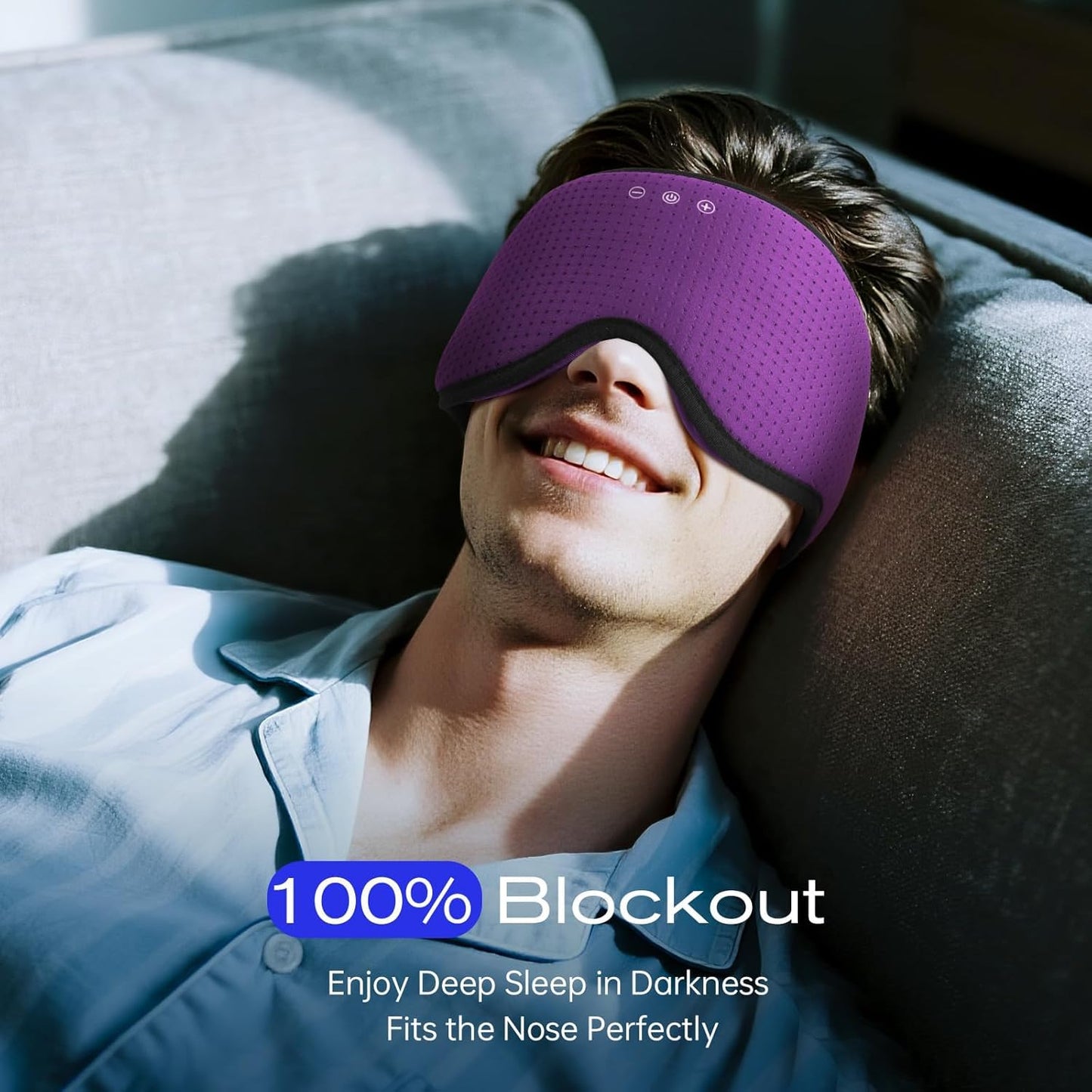 Bamboo Cotton Large Sleep Mask with Bluetooth Wireless Headphones - Blackout Eye Mask for Sleeping 3D Contoured Sleep Eye Cover Headband Ear Plugs Low Noise Hook for Men Women Better Experience (Grey)