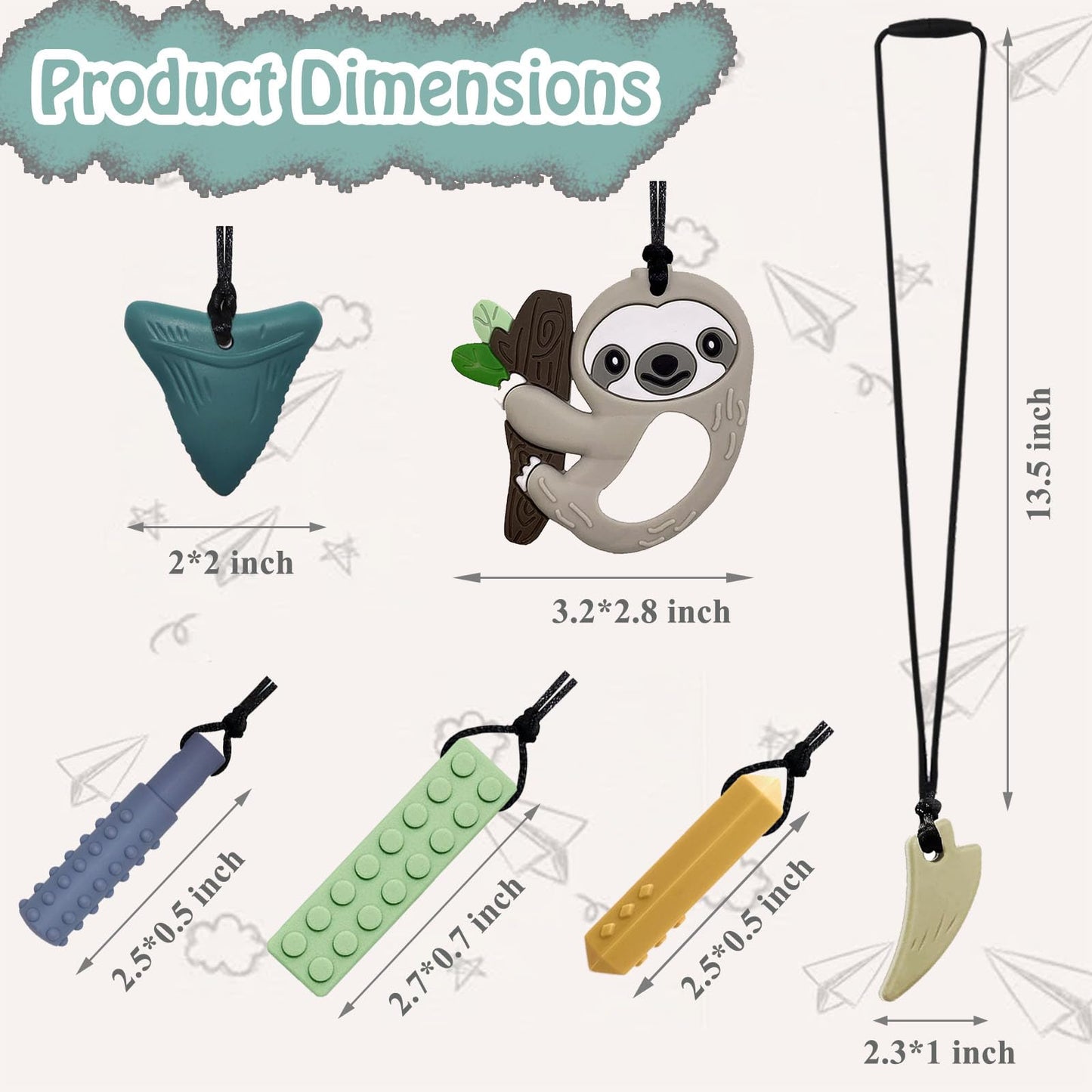 Chew Necklaces for Sensory Kids Boys Girls, Chewy Necklace Sensory Toys for Kids with Autism 6 Pack, Silicone Oral Motor Aids Chew Toys for Children Adults Reduce Fidgeting