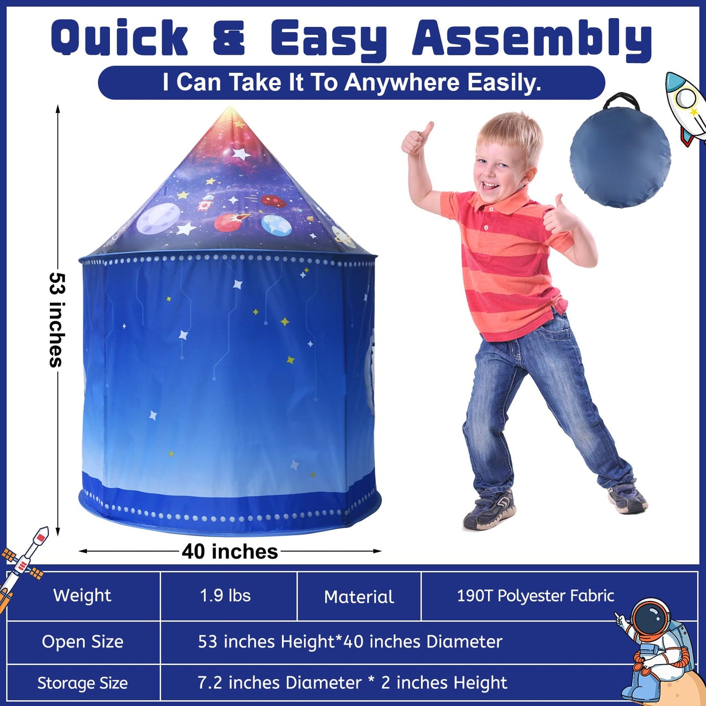 Kaivee Space World Play Tent Pop Up Kids Indoor Sensory Playhouse Children Foldable Kids Tent for Boys Girls Toddler as 3 4 5 6 7 Years Gift as Birthday Christmas Toys
