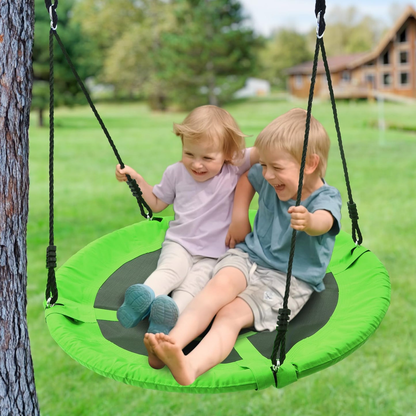 Trekassy 700lb 40 Inch Saucer Tree Swing for Kids Adults Outdoor 900D Oxford Waterproof with 2pcs Tree Hanging Straps, Steel Frame and Adjustable Ropes Blue