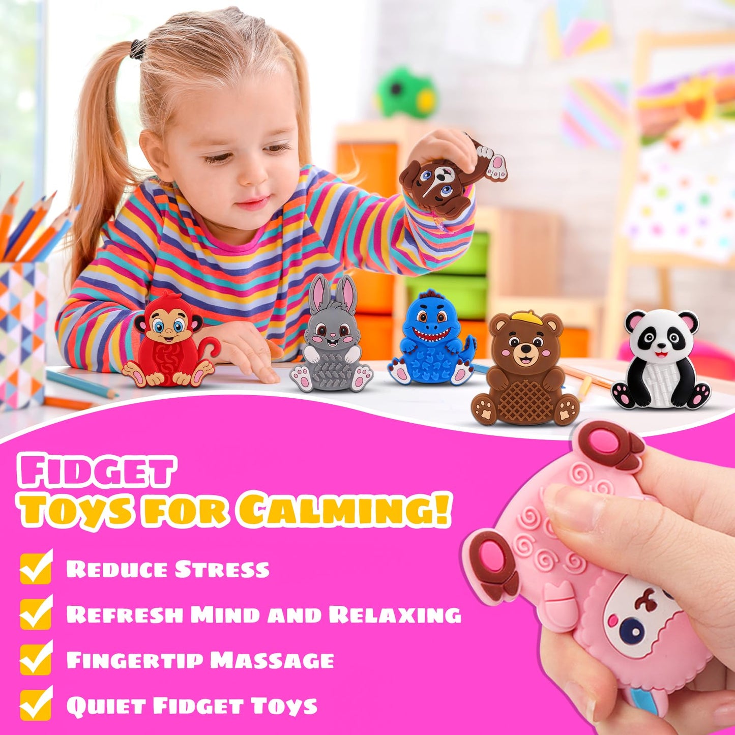 12 Pack Animal Sensory Toys for Kids Toddlers, Textured Silicone Fidget Toys, Quiet Travel Toys for Airplane, Car Rides, Preschool & Home Sensory Play, Classroom Calm Corner Toys