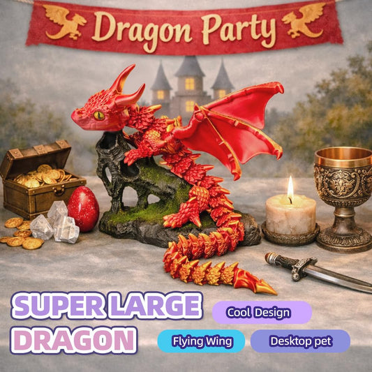 3D Printed Dragon with Wings, 3D Printed Animals Toys, Fidget Dragon Toys, Flexible Articulated Winged Crystal Dragon Model, Desktop Pet Decor, Dragon Gift for Kids & Adult (Random-Rainbow)