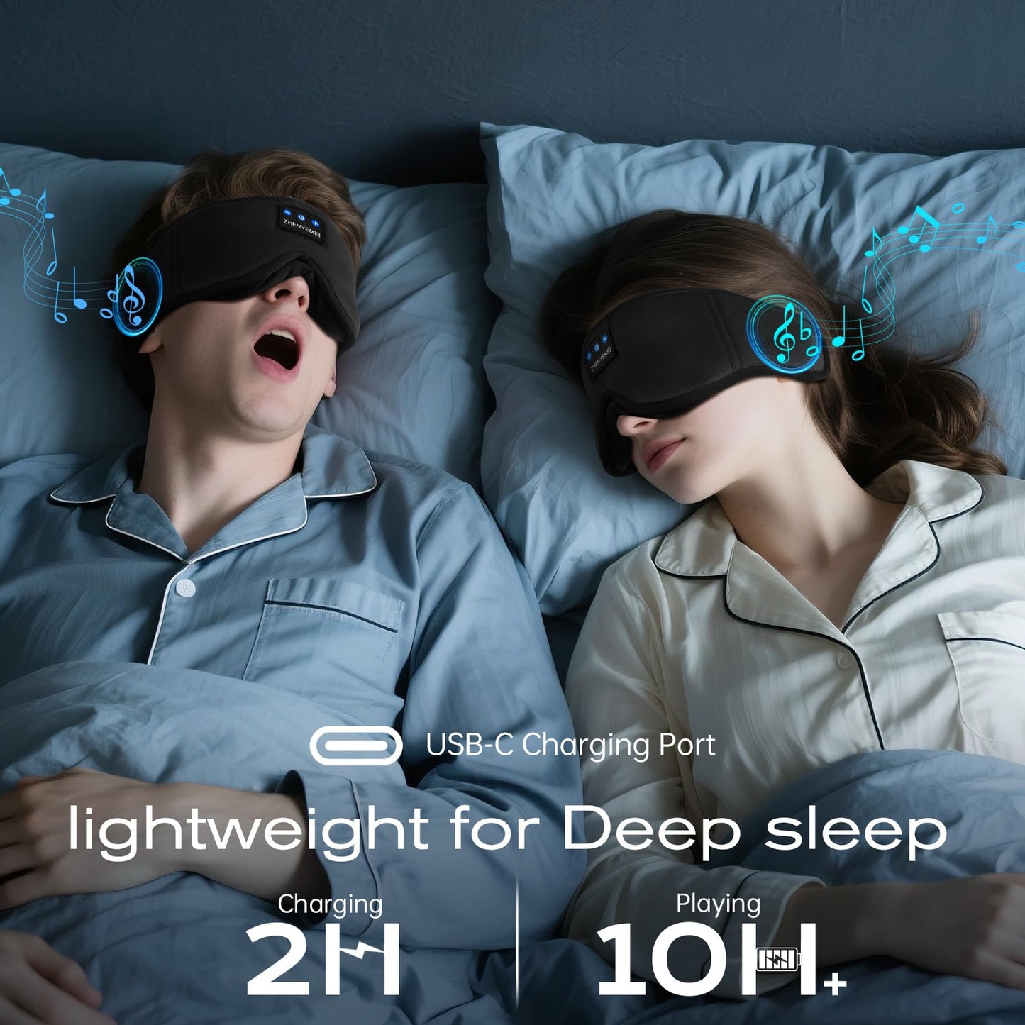 Bamboo Cotton Large Sleep Mask with Bluetooth Wireless Headphones - Blackout Eye Mask for Sleeping 3D Contoured Sleep Eye Cover Headband Ear Plugs Low Noise Hook for Men Women Better Experience (Grey)