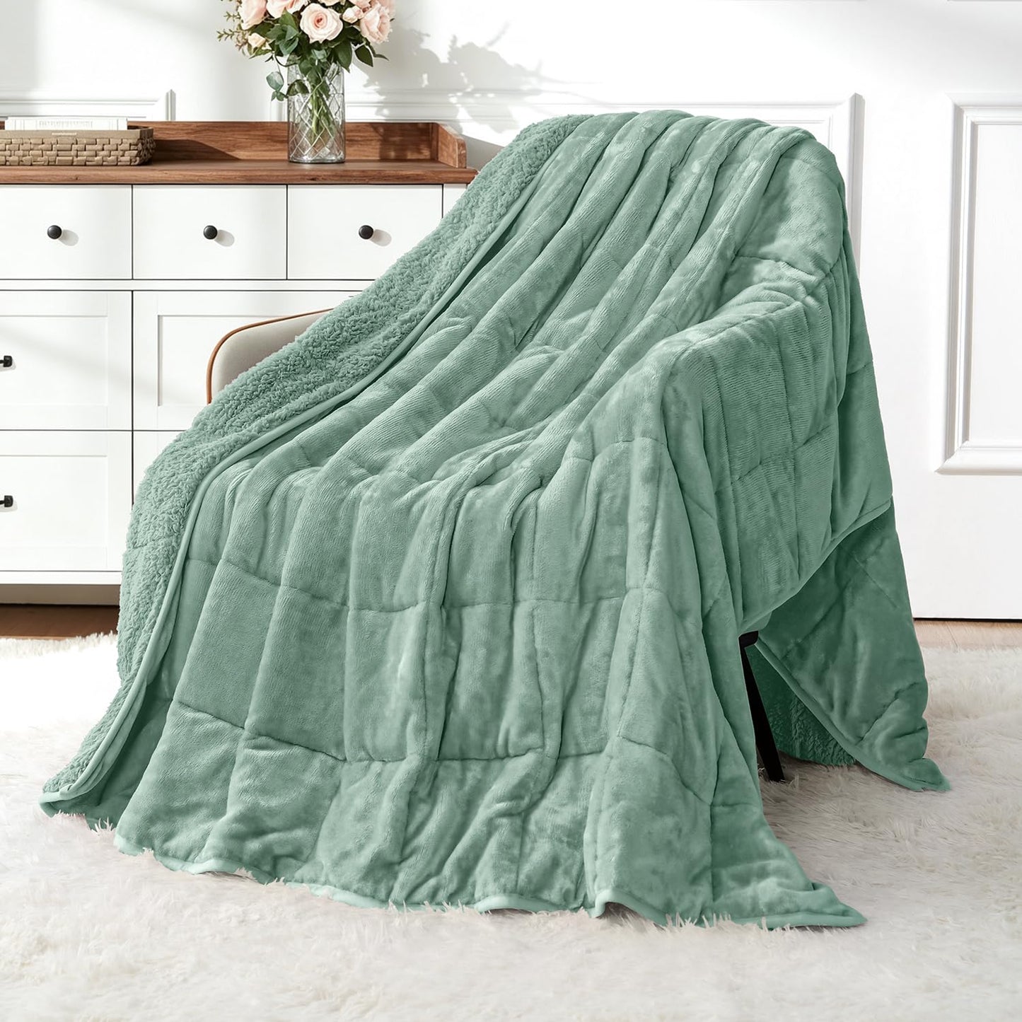 Uttermara Weighted Blankets for Adults Queen Size, 15lbs 60x80 inches Blanket with Soft Warm Plush Sherpa Fleece, Washable Thick Heavy Throw for Sleeping and Calming, Grey