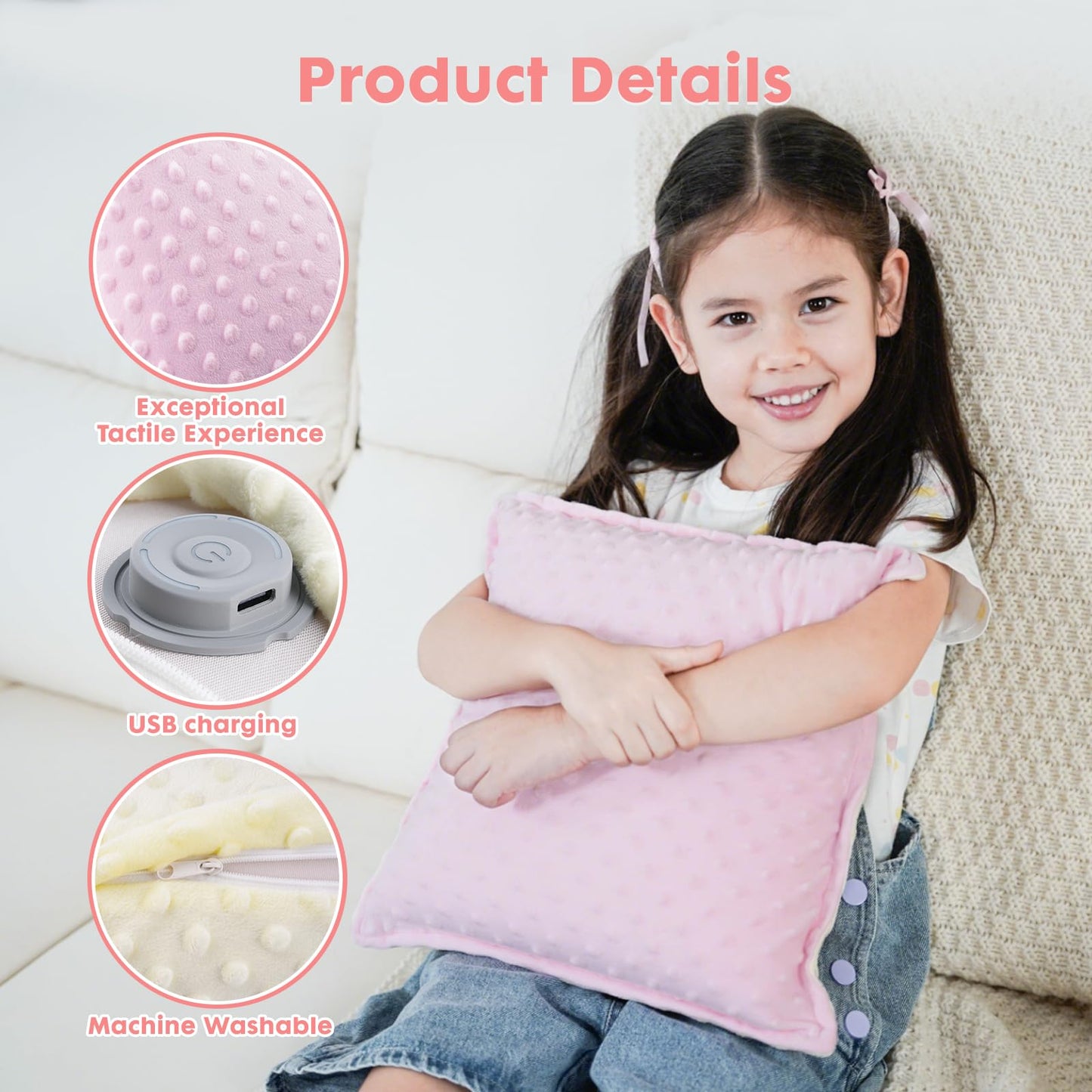 Bmag Sensory Vibrating Pillow for Autistic Kids and Adults,13” x 13” Sensory Toy Gift with Textured Therapy Stimulation Bumps Relief Stress Item for Toddler - Blue and Yellow