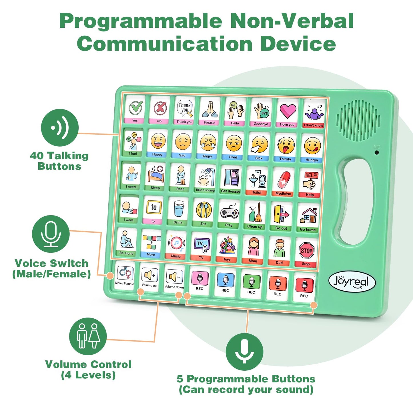 Joyreal AAC Device for Autism, Non Verbal Communication Tools for Speech Therapy & Stroke Rehab. Communication Tablet, Autism Talking Aids with 8 Programmable Buttons & Adjustable Volume