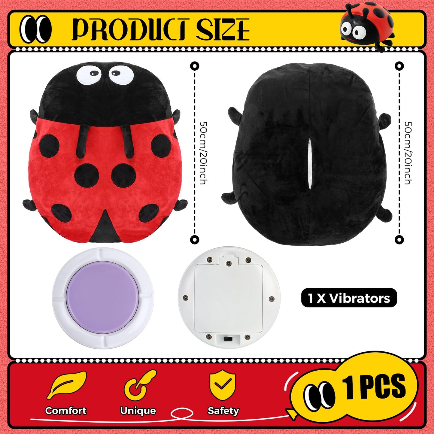 Kigley Ladybug Sensory Vibrating Pillow for Autistic Adults, Pressure Activated Vibrating Stuffed Animal Plush Soft Textured Therapy Stimulation for Relieve Pain Stress Holiday Birthday Party Gifts