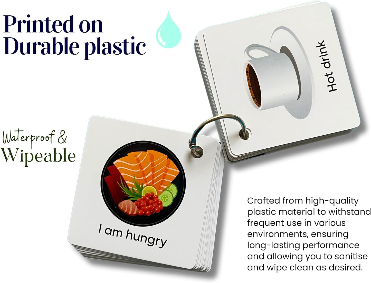 Plastic Communication Cards for Non Verbal Children and Adults with Autism, Speech Delay Visual aid