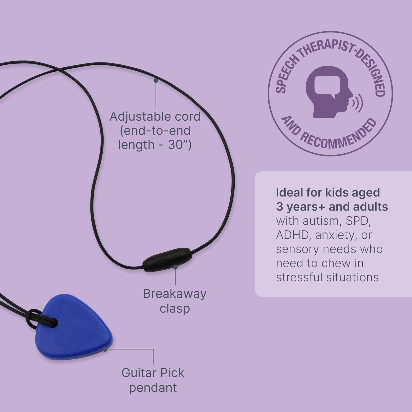 ARK Guitar Pick Small Thin Chew Necklace, Chew Necklaces for Sensory Kids and Adults, Oral Fidget for Autism, ADHD, SPD, Anxiety, Medical-Grade Sensory Chew Necklace, Standard, Softest, Light Grey