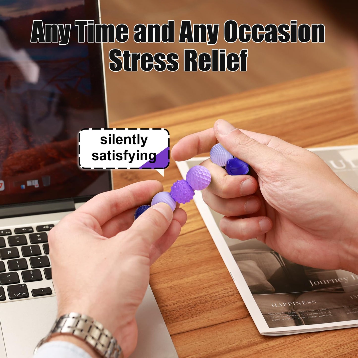 Silicone Magnetic Balls, Fidget Toys, 6-Pack Stress Relief Toys for Adults, Teens, Sensory Toy for Fingers Hands, Quiet Office Desk Toys with Textures, Magnet Fidget Fun Gift (Purple)