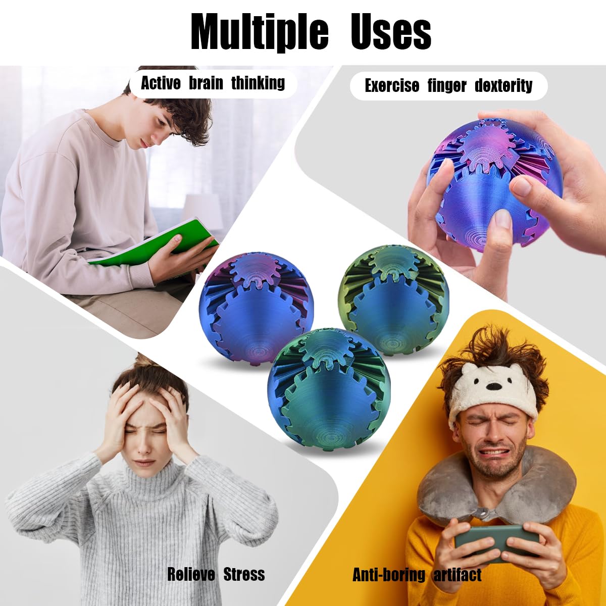 Gear Sphere, 3D Printed Gearsphere - The Steampunk Whirling Wonder Fidget Gear Ball, Gearsphere Cube Fidget Toy for Office and Home, Stress Relief Cool Stuff Toys Gift for 3+ Kids Adult (Purple)