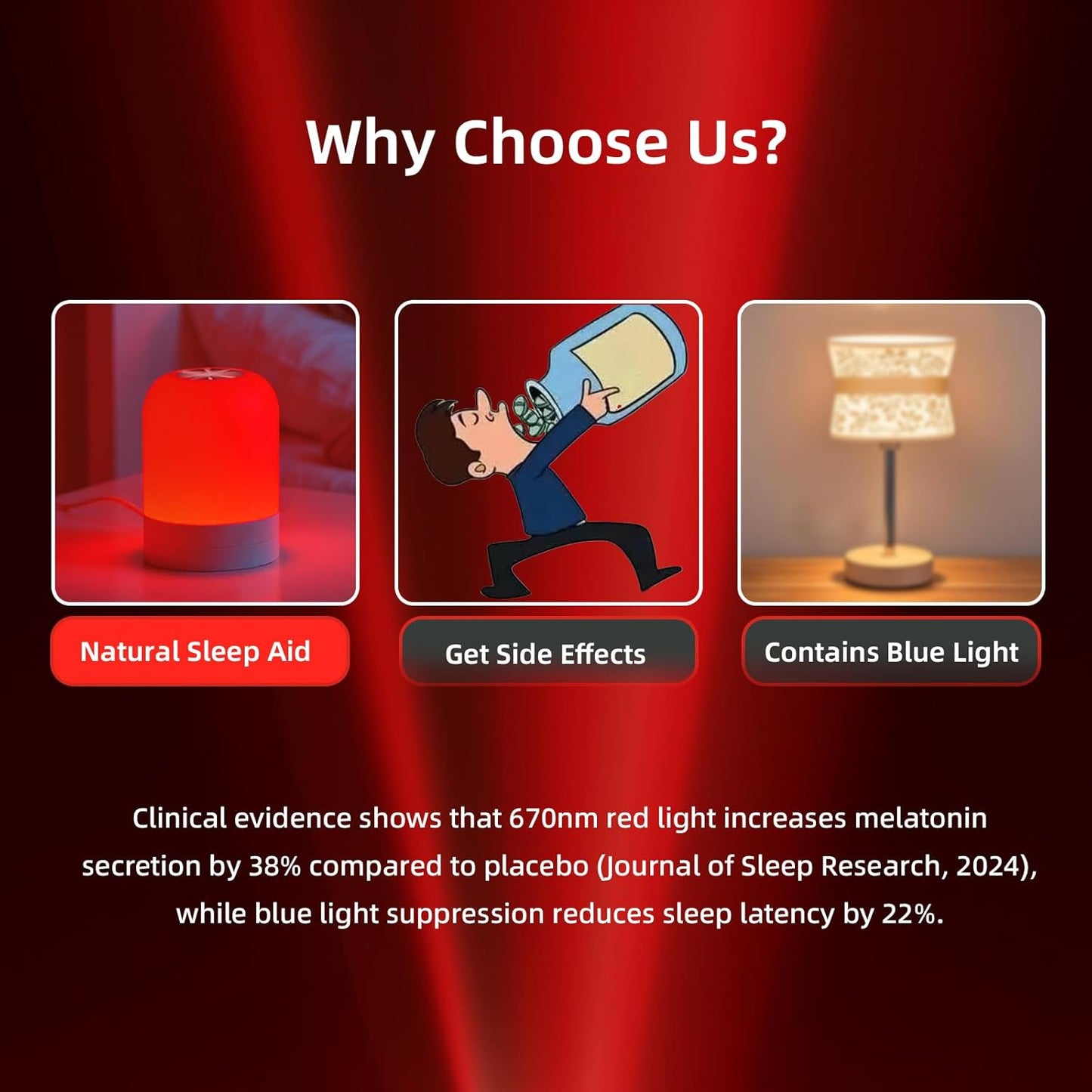 Red Light for Sleep 670nm Sleep Aid Lamp Blue Light Blocking Dimmable for Stress Relief Relaxation Travel Meditation and Yoga