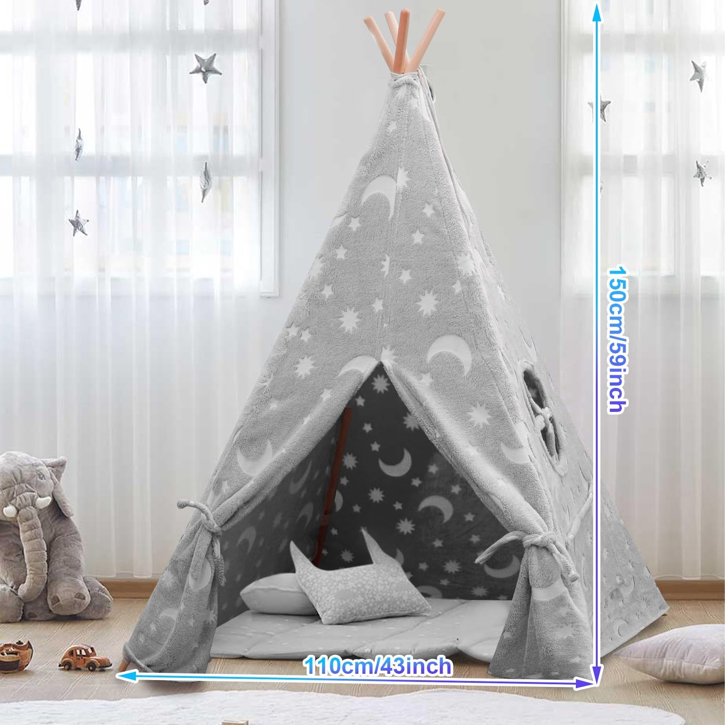 Teepee Tent for Kids,Portable Kids Play Tents,Indoor Glow Play Tent
