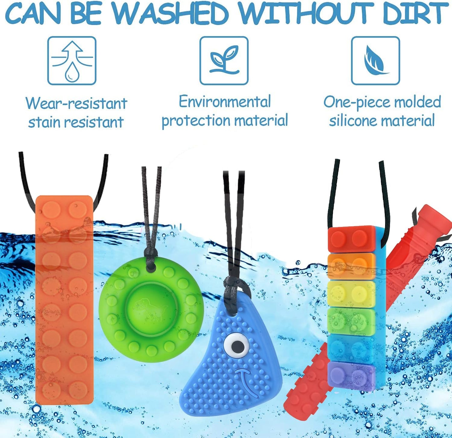 Chew Necklaces for Sensory Kids, 5 Pack Silicone Sensory Chew Toys Multi-Style Chewy Necklace Sensory Motor Aids, Different Textures Chewelry for Autism, ADHD, SPD, Sensory Needs Children and Adults