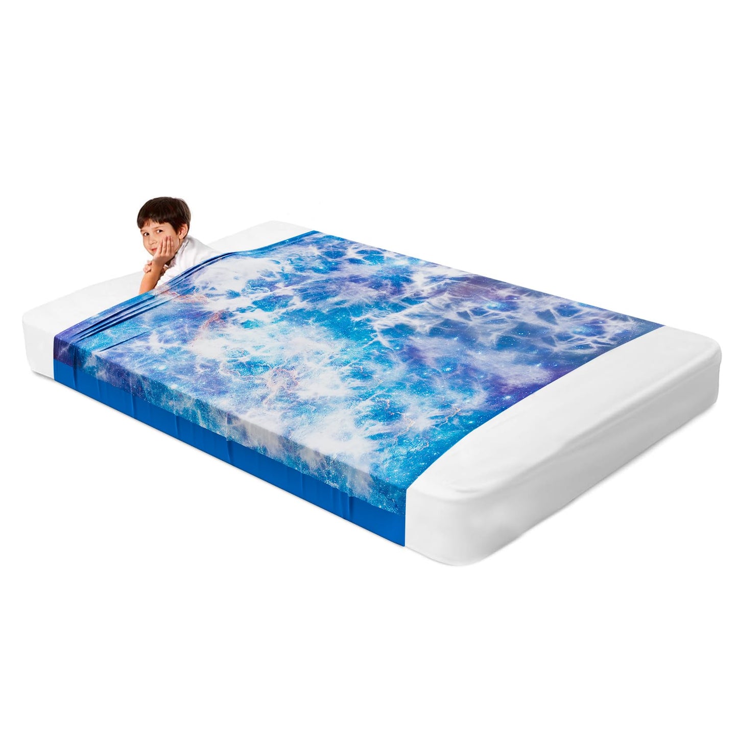 Deep Pressure Sensory Bed Sheet – Twin Sensory Compression Sheet Breathable Sleep Pod Blanket for Better Sleep Support – Calming Compression Blankets for Kids and Adults Blue Petal