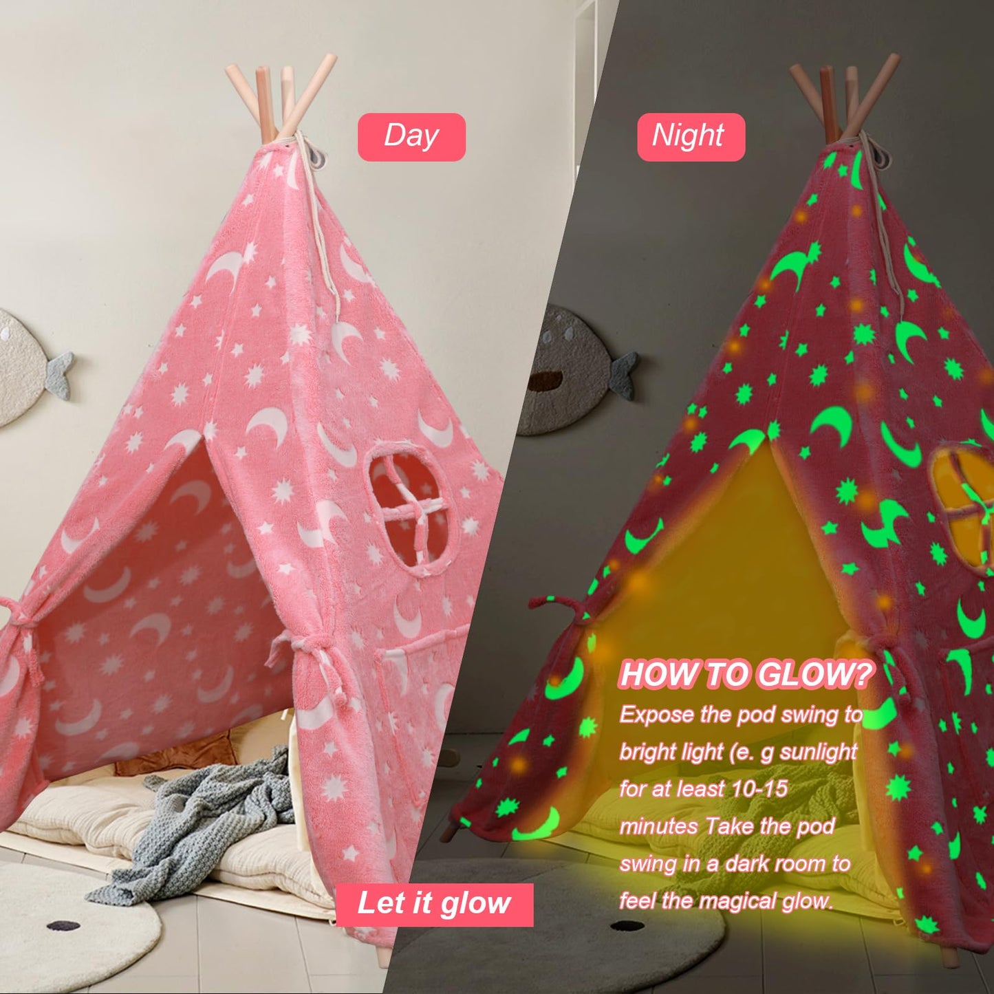 Teepee Tent for Kids,Portable Kids Play Tents,Indoor Glow Play Tent