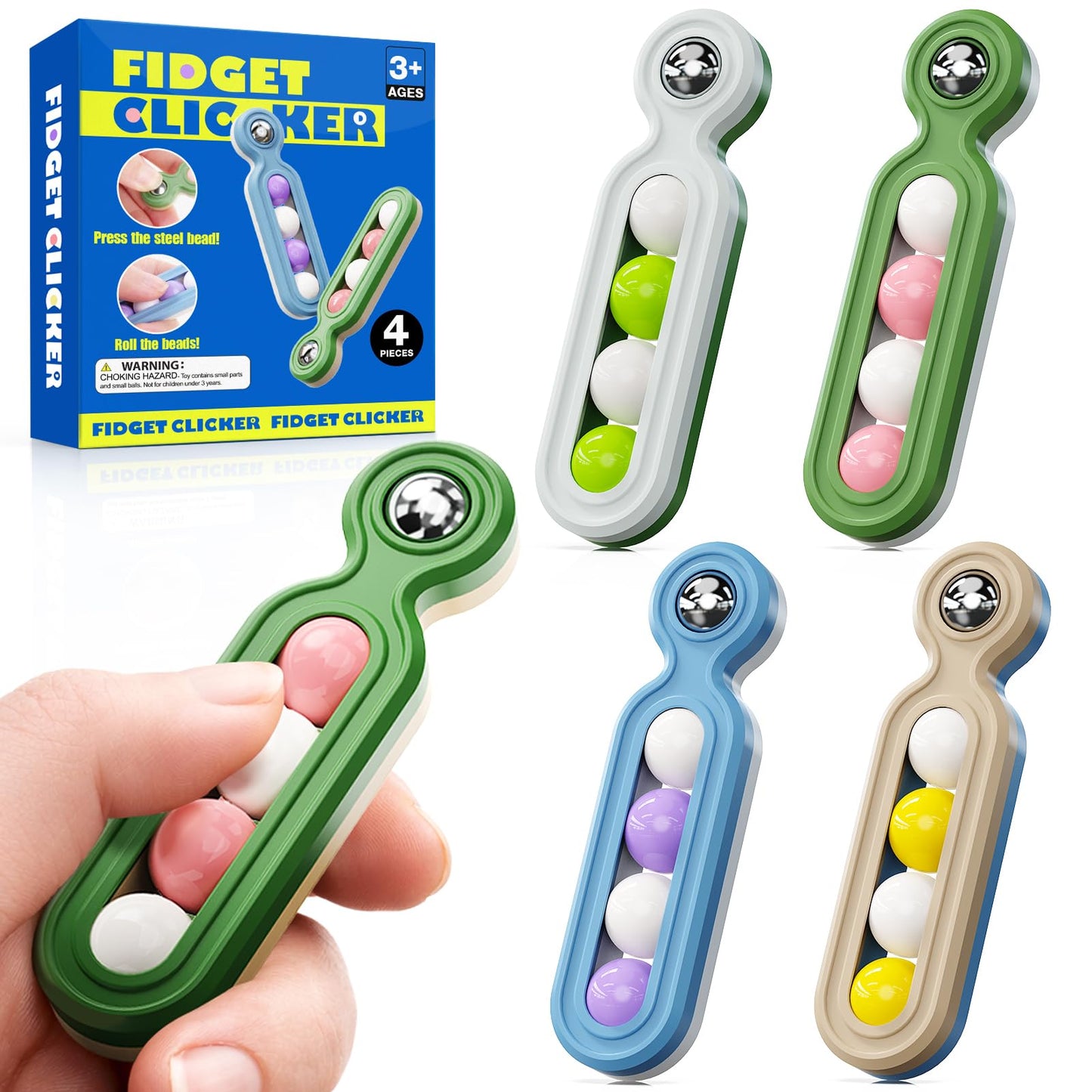 Fidget Toys Adults Stress Relief: 4 Pack Quiet Desk Fidget Clicker for ADHD Focus & Stress Relief, Sensory Desk Toy for Office, Meetings, Work, Travel