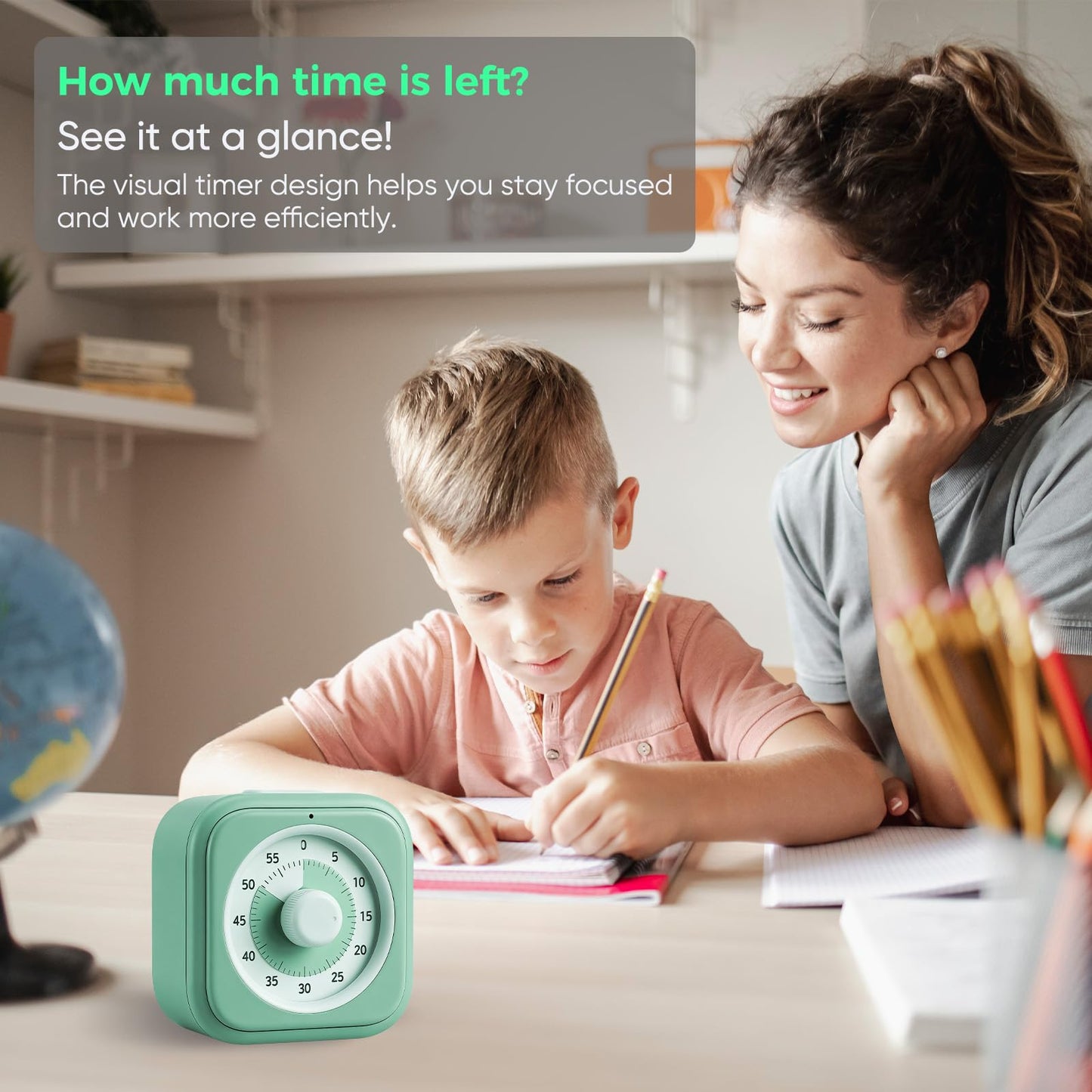 60 Minute Visual Timer for Kids, Silent Countdown Clock, Time Management Tool for Homeschool Study Supplies, Classroom, Home, Kitchen, Desk (Green)