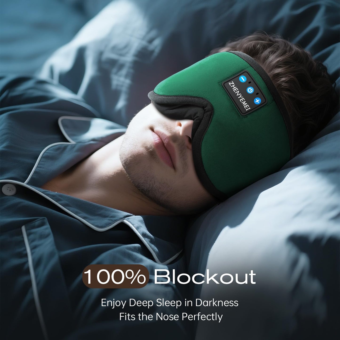 Bamboo Cotton Large Sleep Mask with Bluetooth Wireless Headphones - Blackout Eye Mask for Sleeping 3D Contoured Sleep Eye Cover Headband Ear Plugs Low Noise Hook for Men Women Better Experience (Grey)