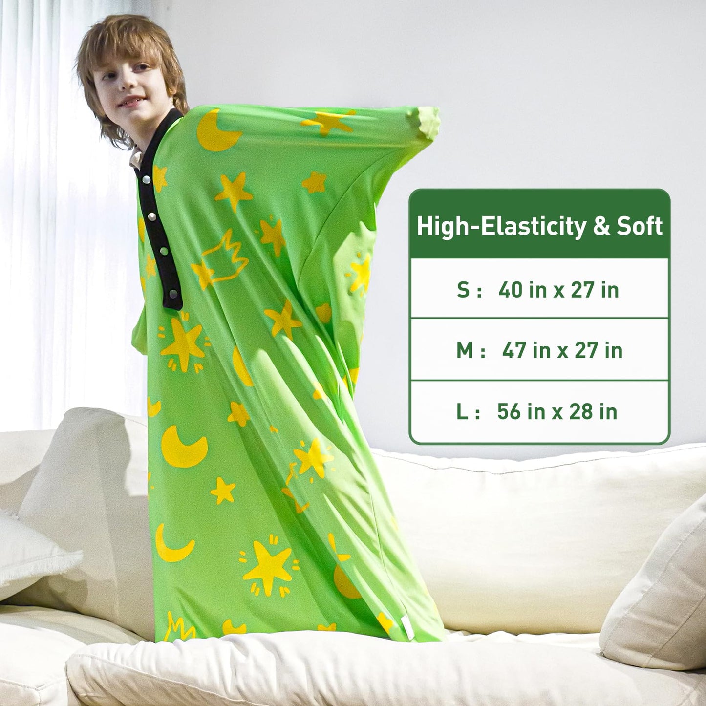 Sensory Body Sock, 47" x 27" Sensory Sack Premium Sensory Sock Glow in The Dark for 6-9 Autistic Children, Good for Height: 41"-51" Medium, Green