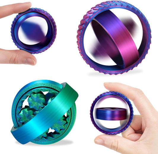 2 Pack 3D Printed Fidget Toys, Gradient Color Sensory Gear Fidget Rings for Adults Kids, Quiet Stress Anxiety ADHD Relief Desk Toys, Portable Smooth Spin Fidget Gadgets for Office Home Travel