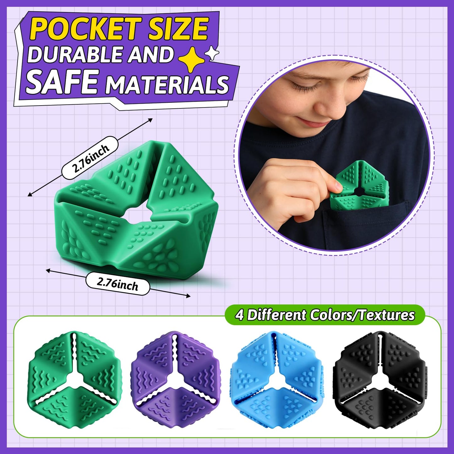 Sensory Fidget Toys, 4PCS Textures Sensory Flip Cube Quiet, Silicone Anxiety Relief for Autism ADHD, Novelty Toy for Kids or Adults, Best Gifts