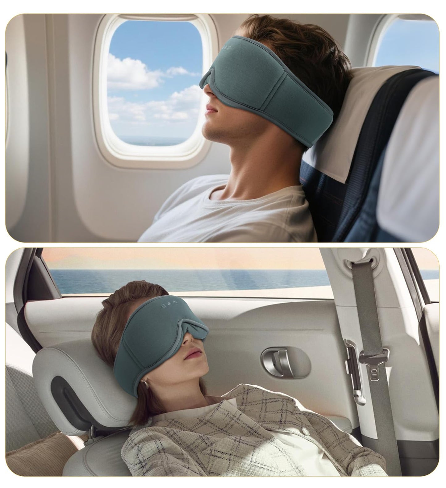 Bamboo Cotton Large Sleep Mask with Bluetooth Wireless Headphones - Blackout Eye Mask for Sleeping 3D Contoured Sleep Eye Cover Headband Ear Plugs Low Noise Hook for Men Women Better Experience (Grey)